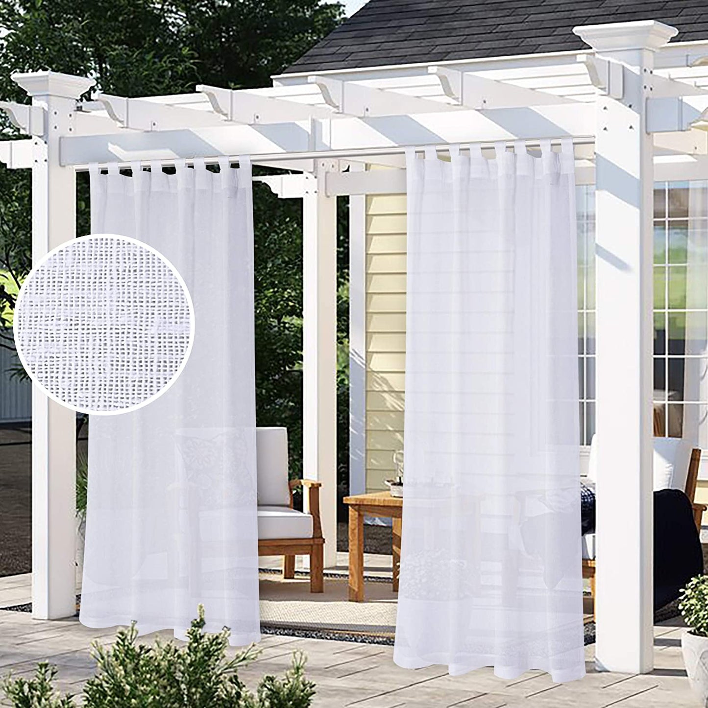 Outdoor Curtain for Patio - 2 Panels Waterproof Tab Top Panels, White