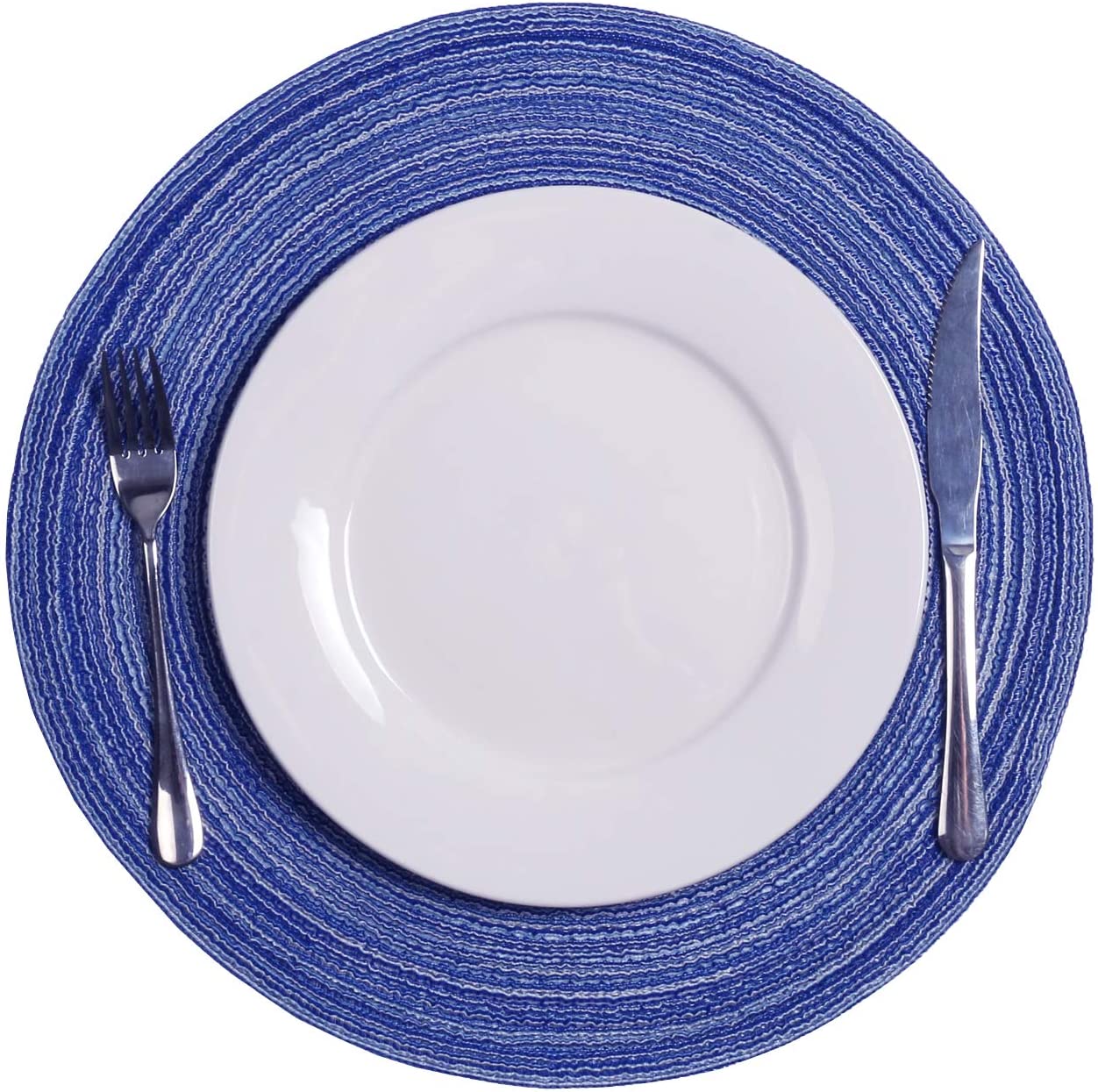 Round Placemats Set of 4/6/8 for Dining Tables 14 inch Cotton Braided Placemats Washable Reversible for Kitchen Holiday Party(Blue）