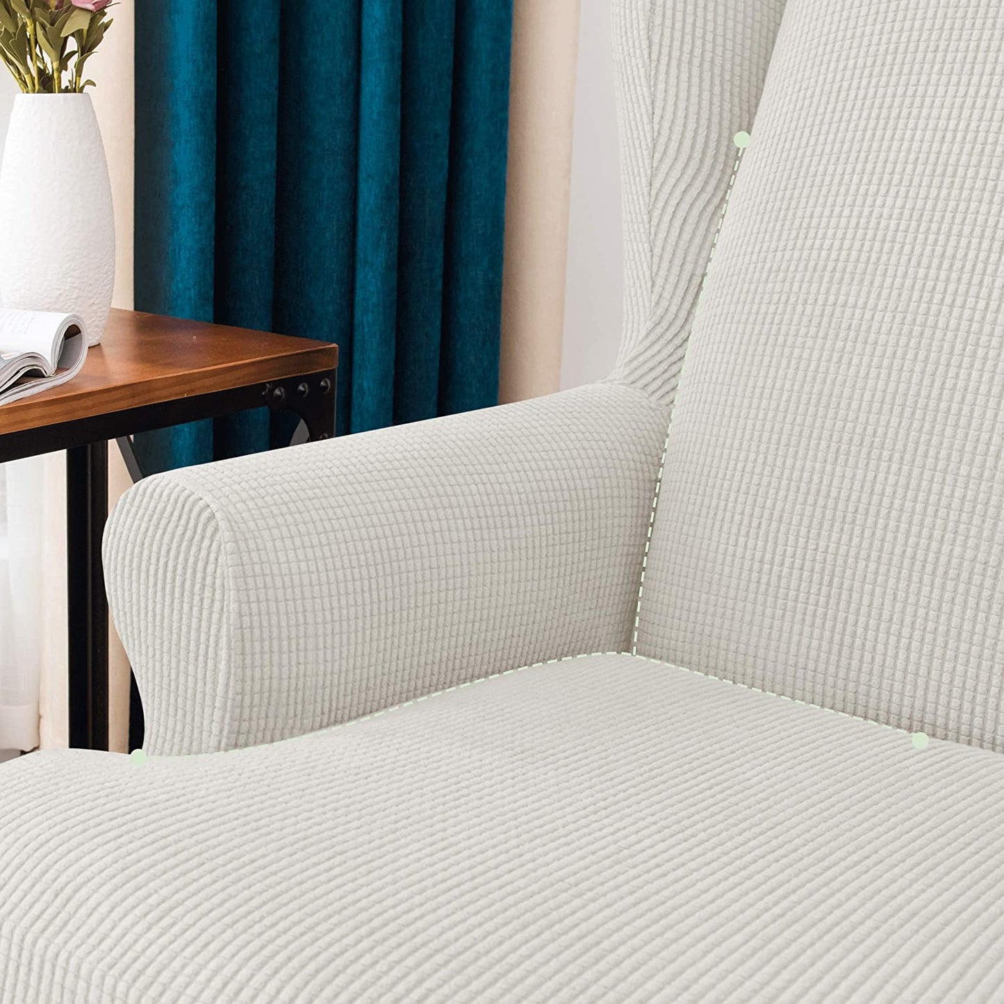 Stretch Wing Chair Sofa Slipcover 2-Piece with Elastic Bottom, Ivory White