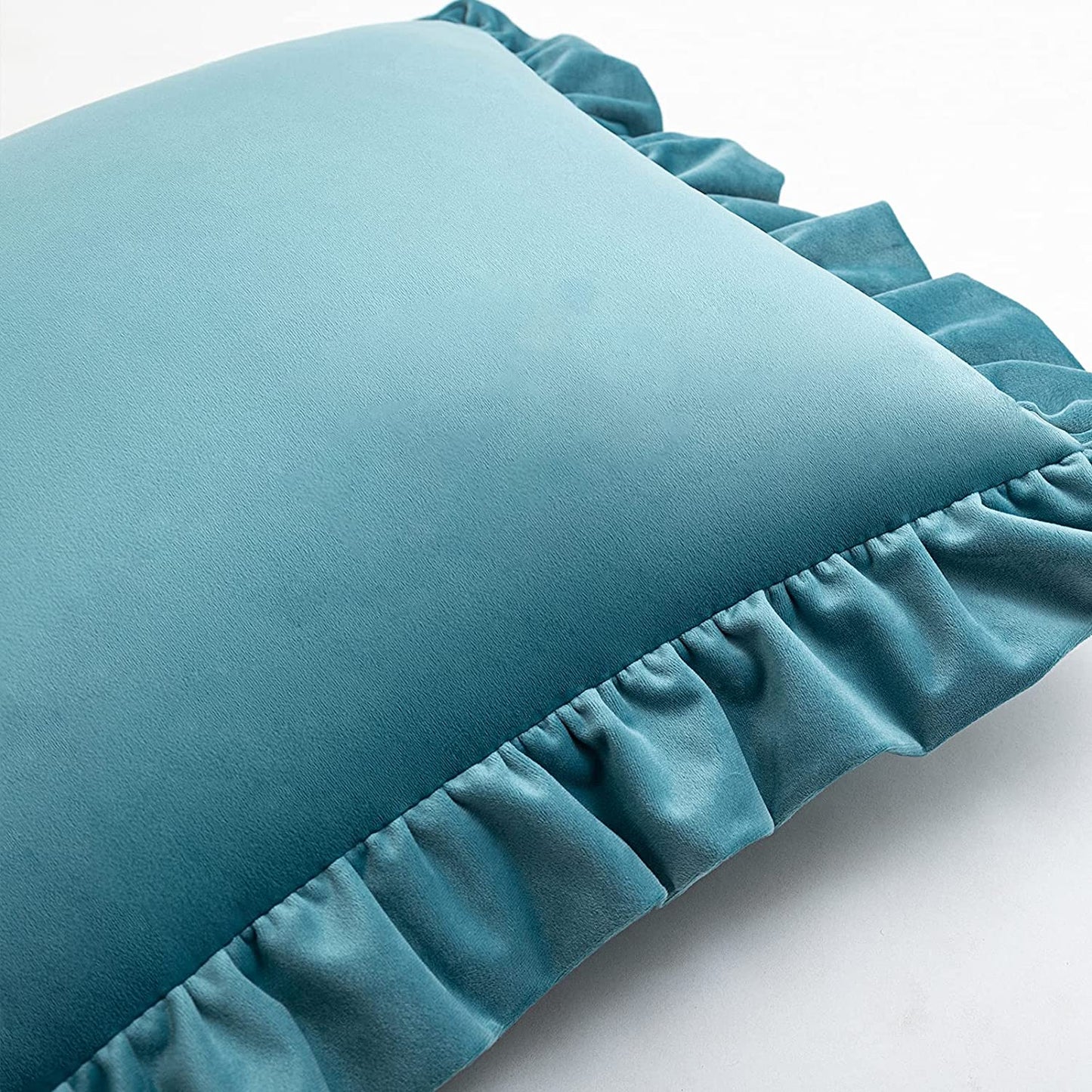Pack of 2 Velvet Throw Pillow Covers with Ruffle, for Couch Sofa Living Room Decor(Inserts + Pillow Covers)- Aqua Green