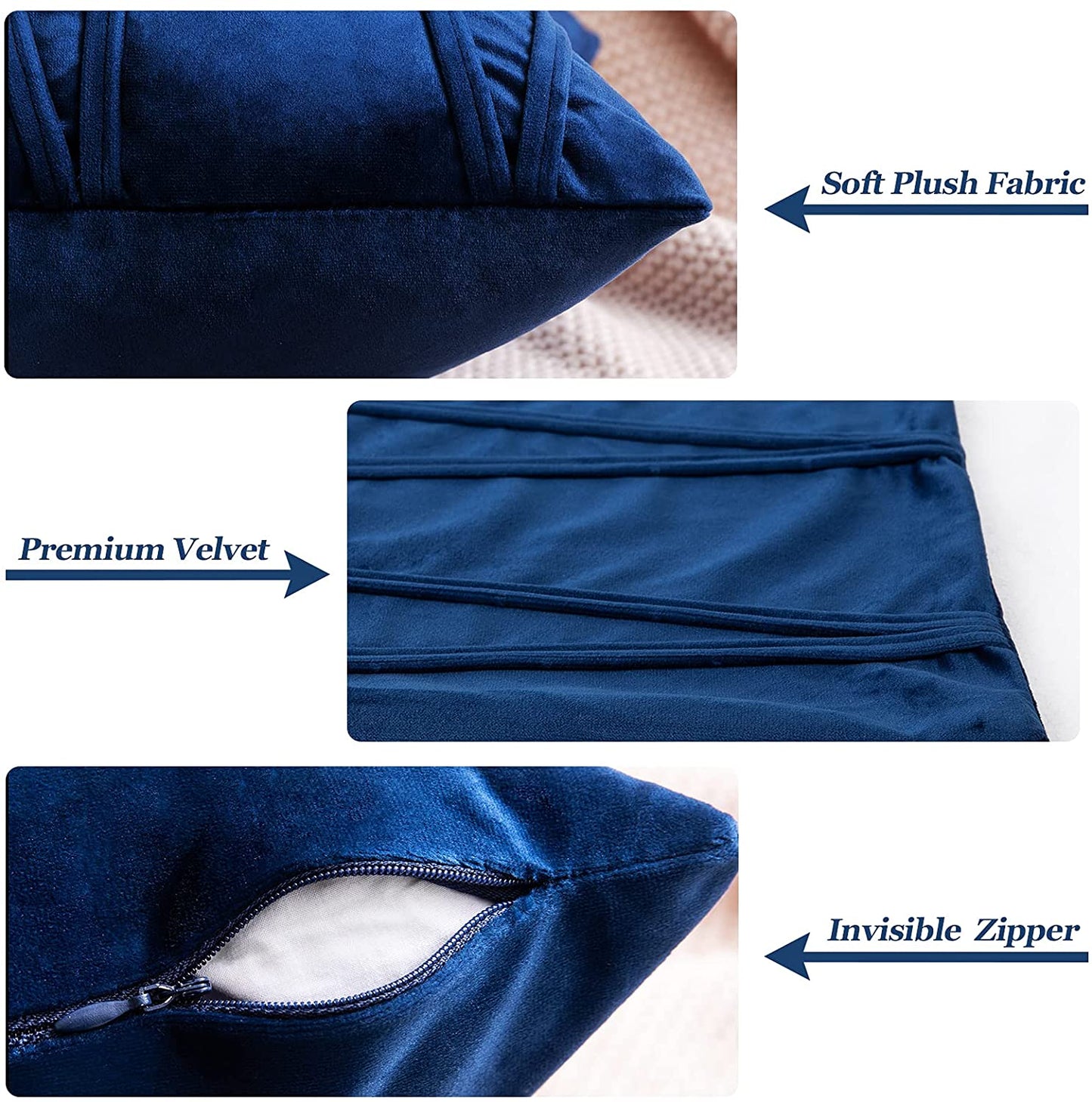 2x Velvet Throw Pillows for Couch Bed Sofa (Inserts + Pillow Covers,  Navy)