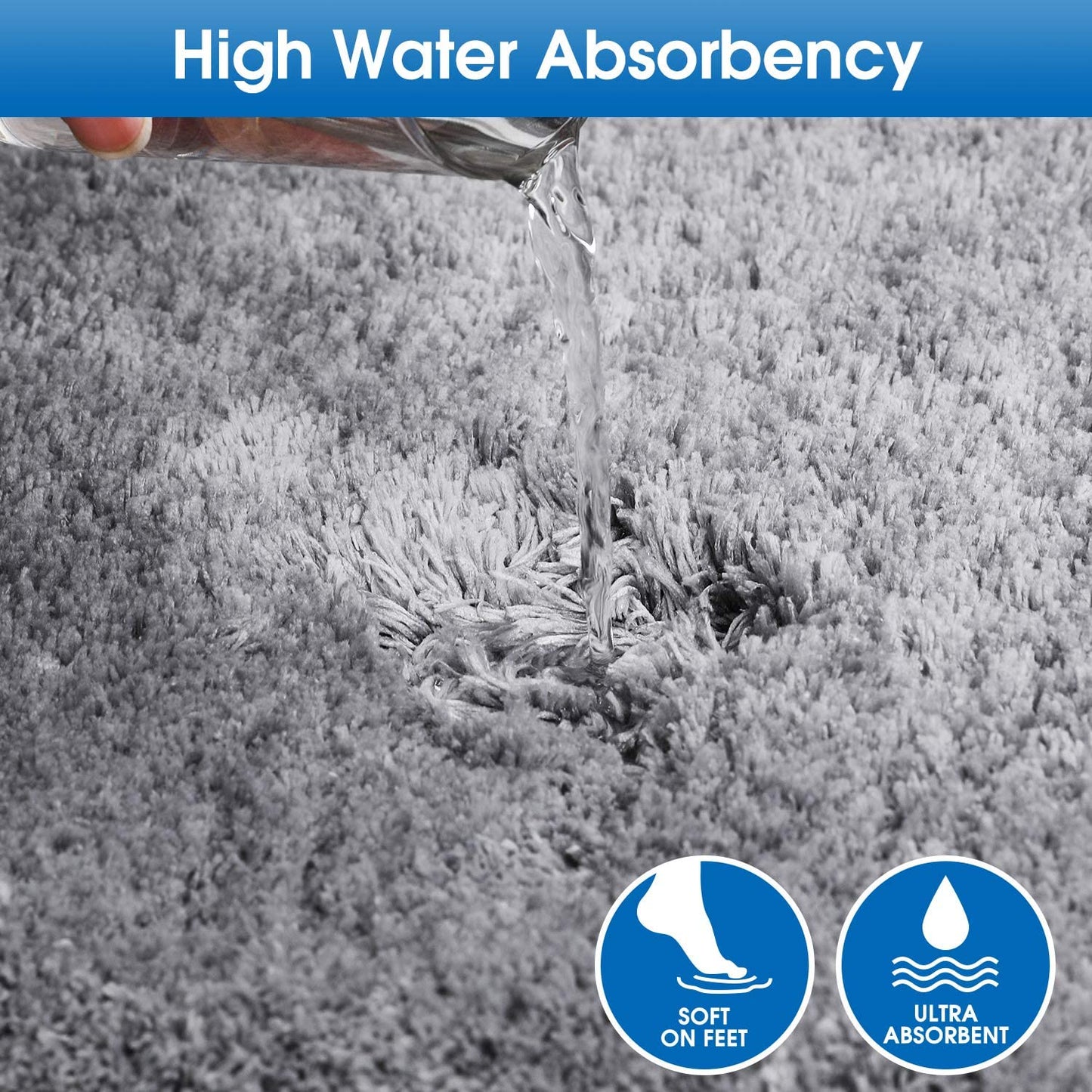 Bathroom Rug Bath Mat, Water Absorbent Shaggy Bathroom Mat, Non Slip Microfiber Machine Washable Bathroom Mat for Bathroom, Shower, Tub, Gray