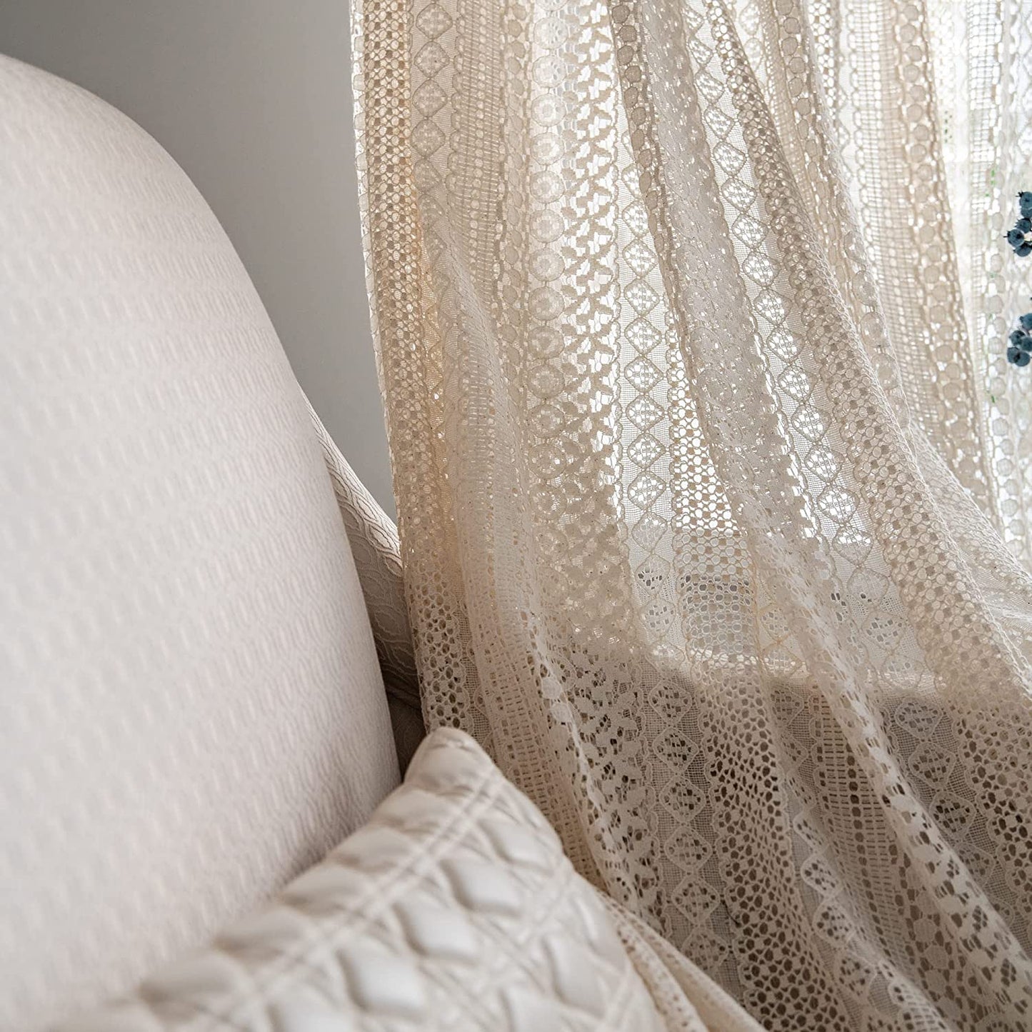 2 Panels Boho Windows Sheer Curtains Crochet Vintage Cotton Tassel Window Curtains Panels for Bedroom Living Room (Crochet Beige)