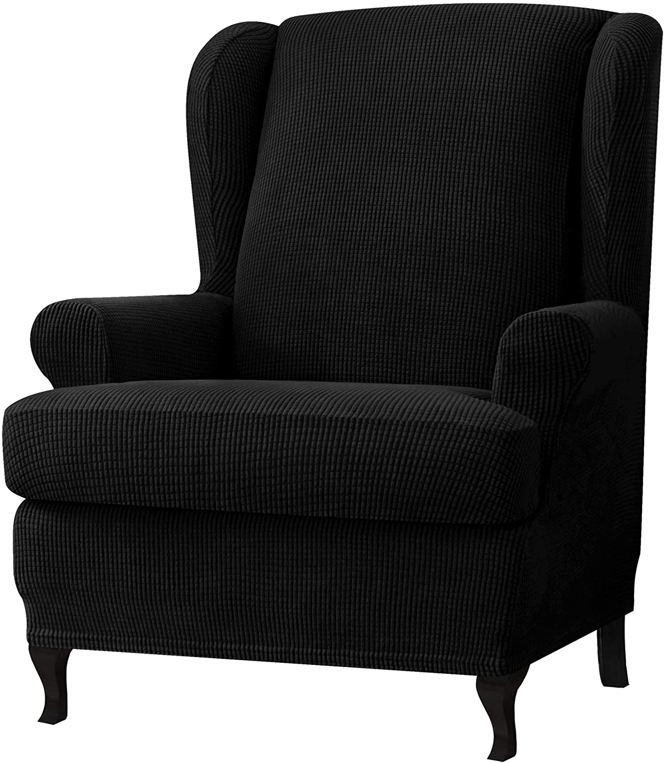 Stretch Wing Chair Sofa Slipcover 2-Piece with Elastic Bottom, Black
