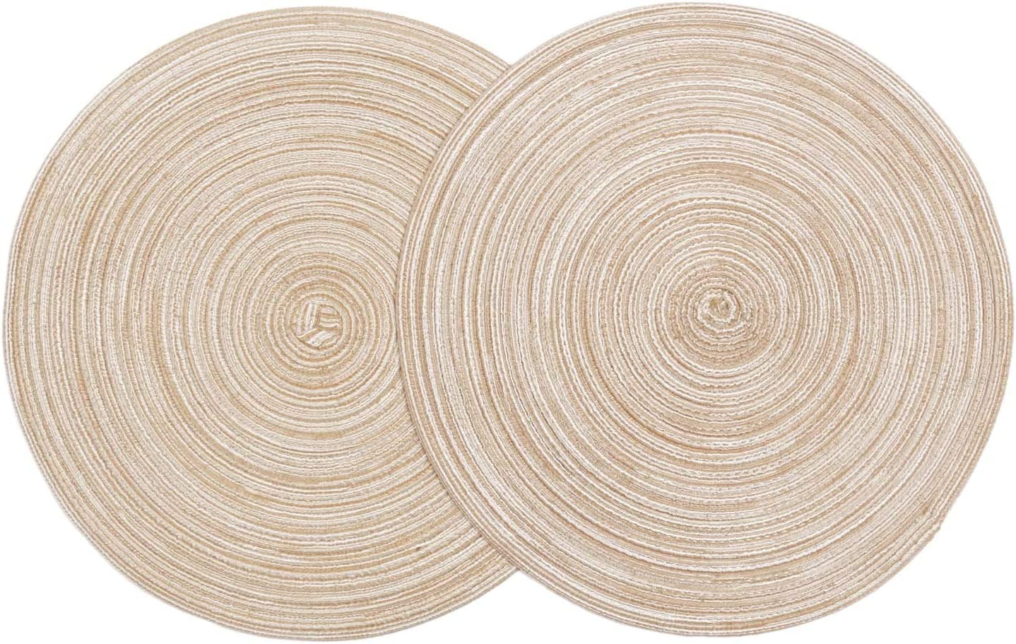 Round Placemats Set of 4/6/8 for Dining Tables 14 inch Cotton Braided Placemats Washable Reversible for Kitchen Holiday Party(Beige）