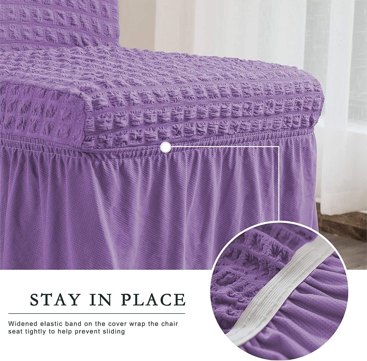 Stretchy Dining Room Chair Covers with Long Skirt, Suitable for families, parties, dirt resistant ,Set of 2/4/6/8 PCS,Purple