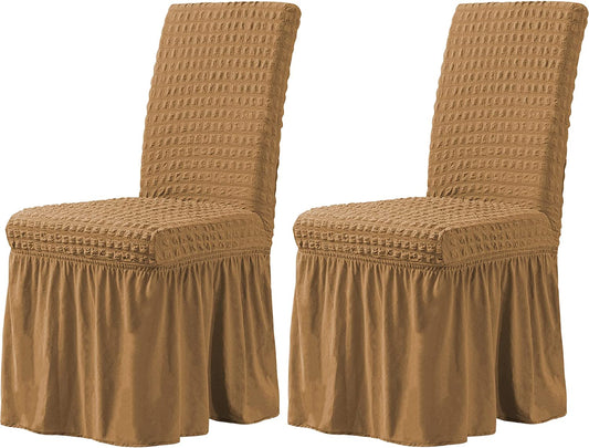 Stretchy Dining Room Chair Covers with Long Skirt, Suitable for families, parties, dirt resistant ,Set of 2/4/6/8 PCS,Almond