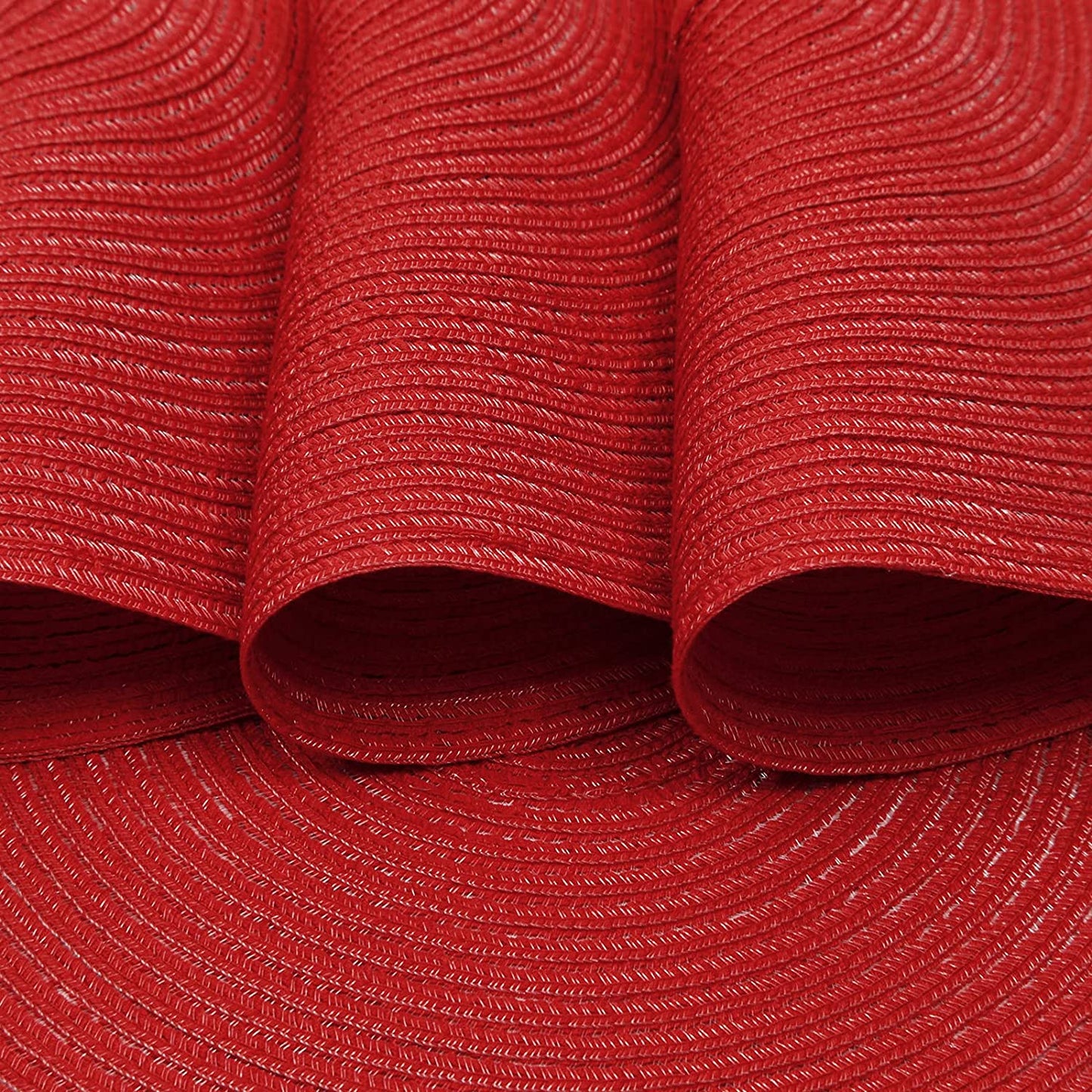 Round Placemats Set of 4/6/8 for Dining Tables 14 inch Cotton Braided Placemats Washable Reversible for Kitchen Holiday Party（Red）