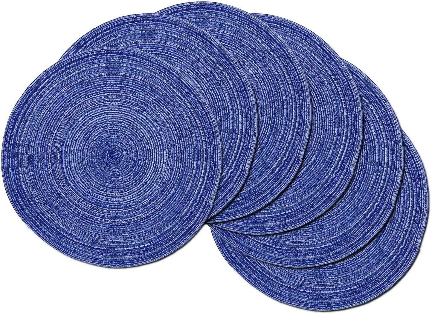 Round Placemats Set of 4/6/8 for Dining Tables 14 inch Cotton Braided Placemats Washable Reversible for Kitchen Holiday Party(Blue）