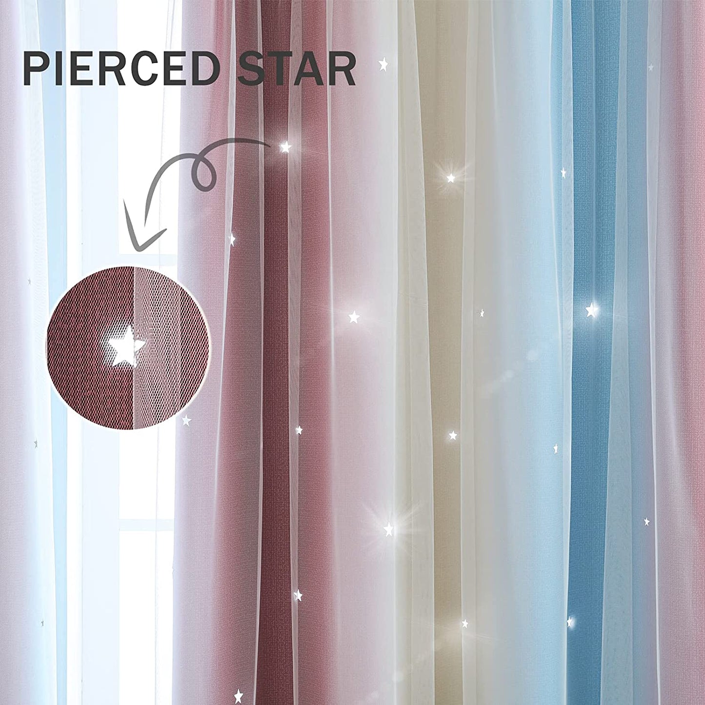 2x Star Cutout Curtains for Girls Room, PINk/Purple