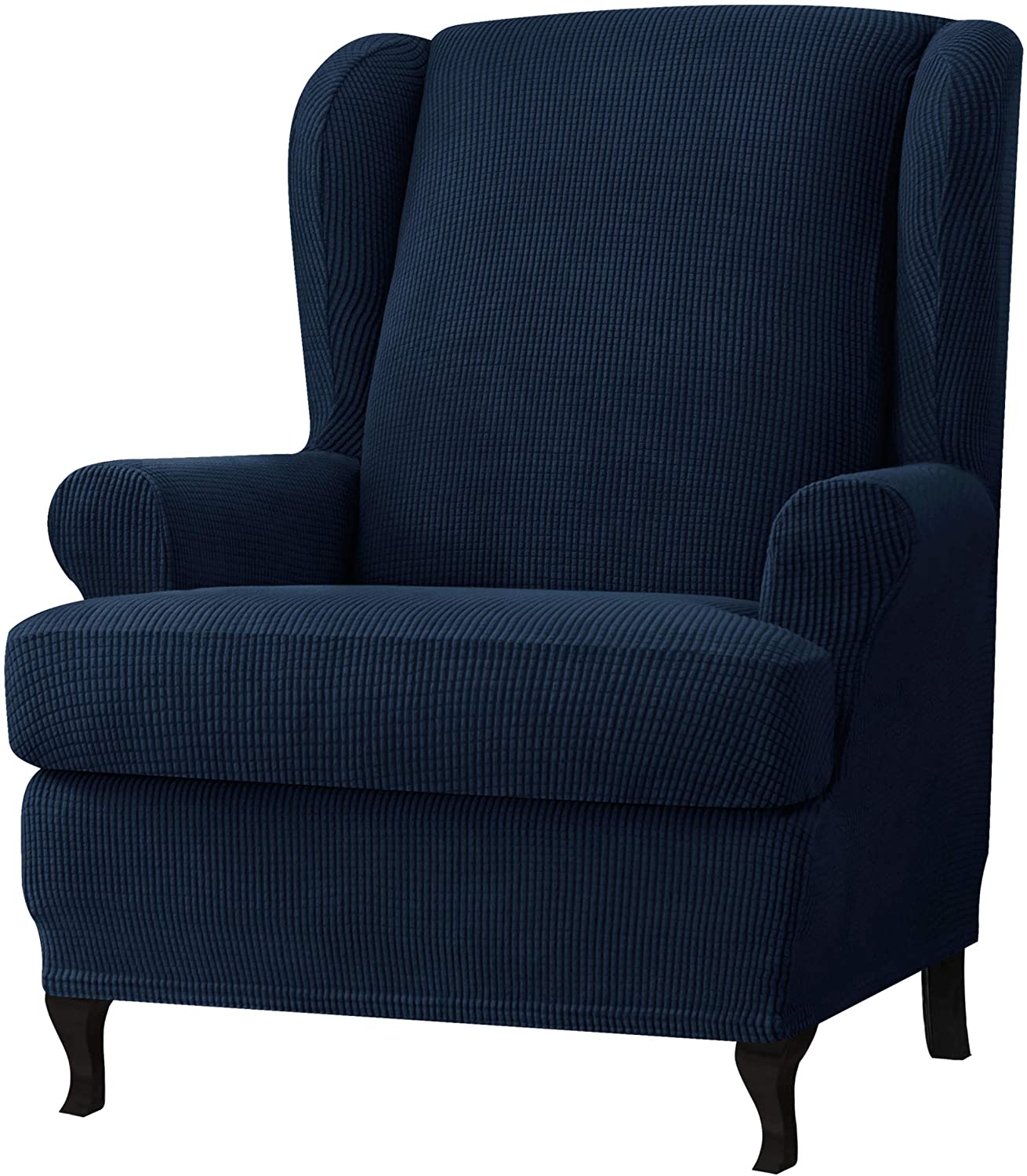 Stretch Wing Chair Sofa Slipcover 2-Piece with Elastic Bottom, Navy