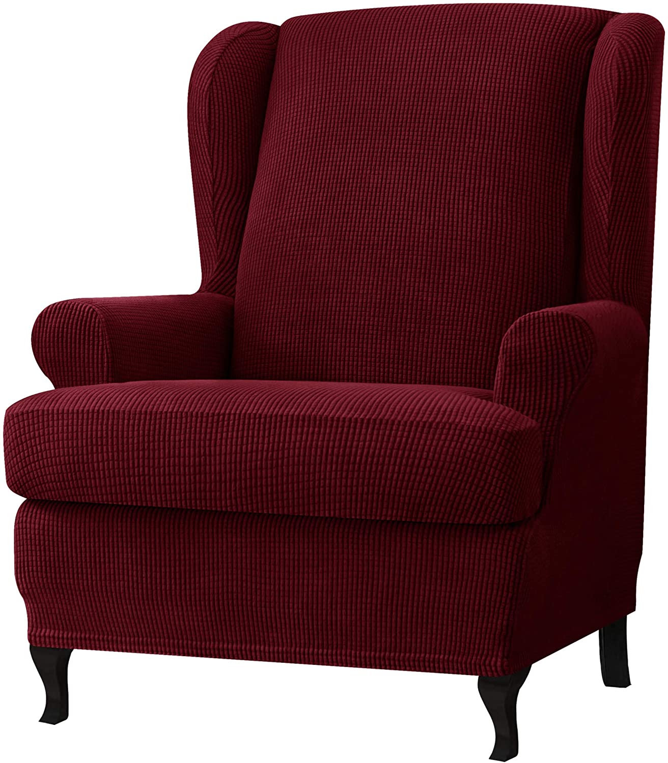 Stretch Wing Chair Sofa Slipcover 2-Piece with Elastic Bottom, Wine