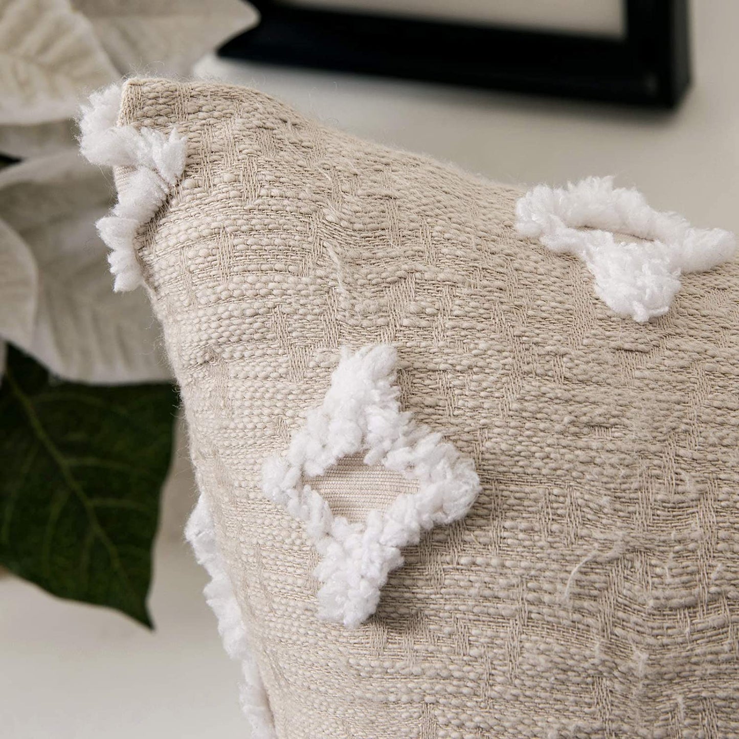 Velvet Throw Pillow Diamond Jacquard Soft Couch Pillows Set of 2 (Inserts + Pillow Covers, Beige)