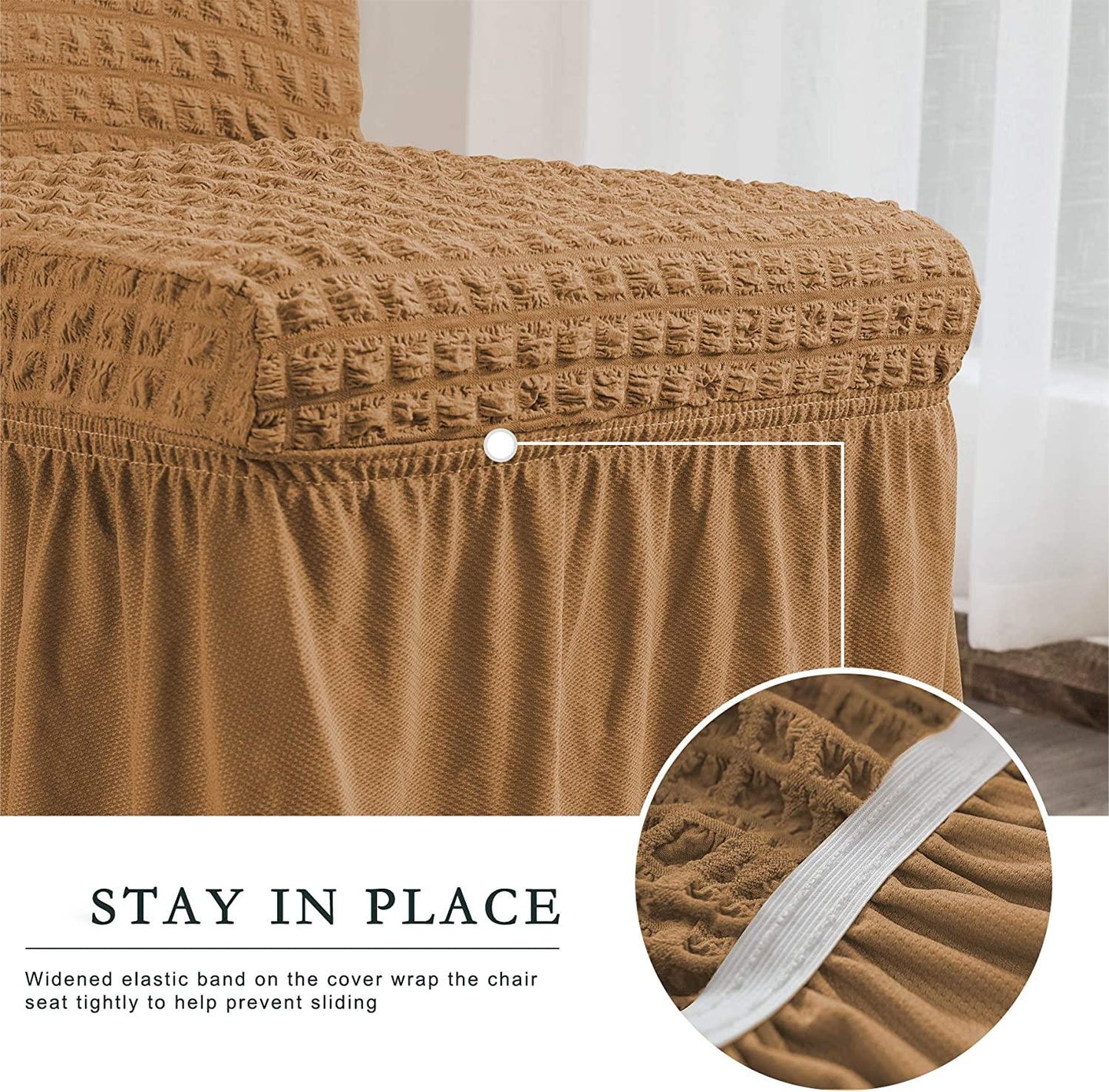 Stretchy Dining Room Chair Covers with Long Skirt, Suitable for families, parties, dirt resistant ,Set of 2/4/6/8 PCS,Almond