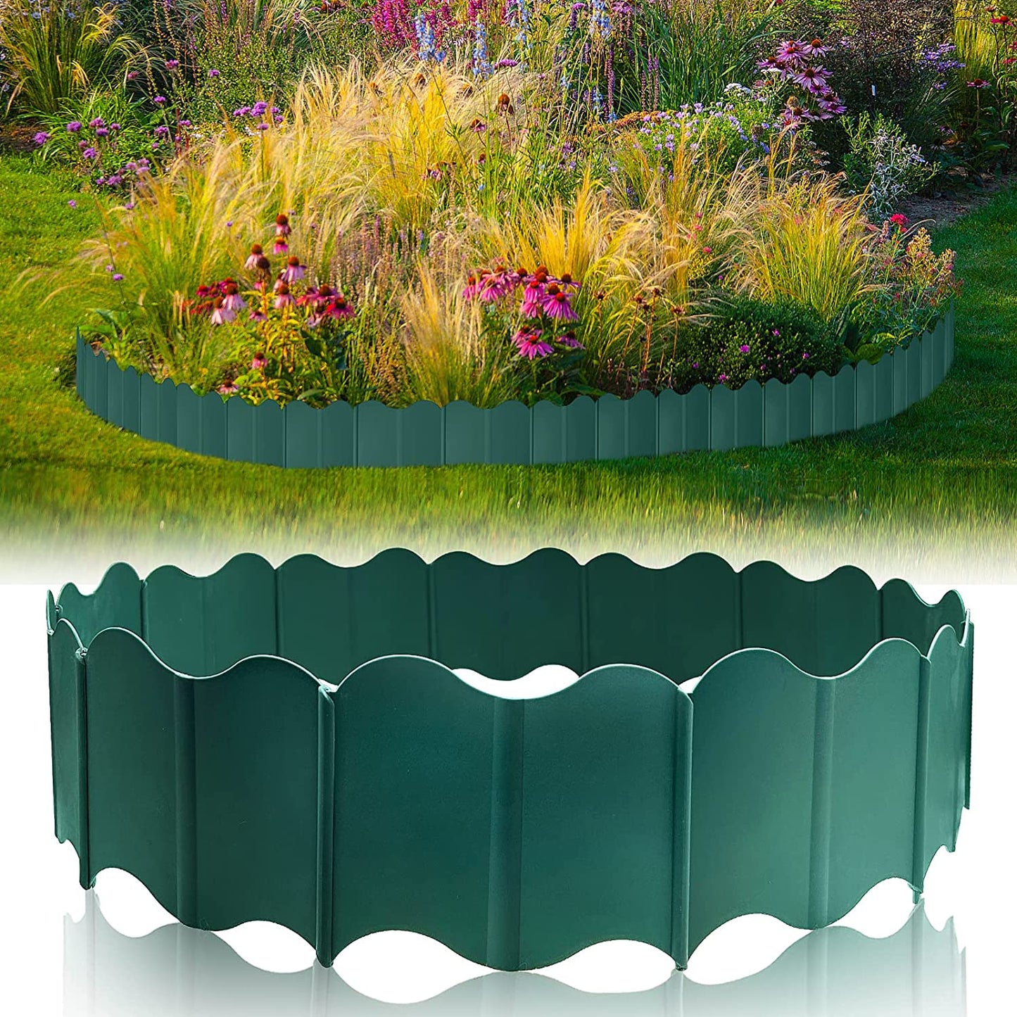 Garden Edging Border, 20PCS Landscape Edging, Plastic Lawn Garden Fence Edging, Decorative Garden Border Edging for DIY Outdoor Patio Yard(Green)
