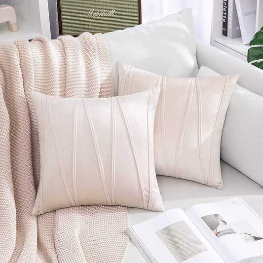 2x Velvet Throw Pillows for Couch Bed Sofa (Inserts + Pillow Covers,  Pink)