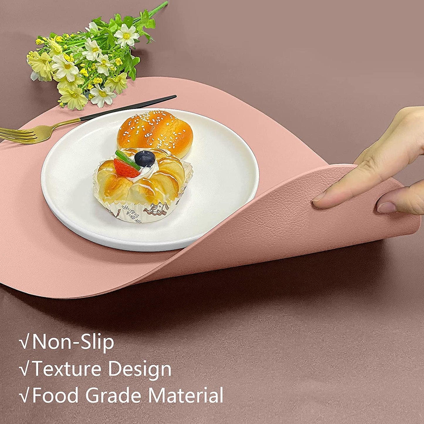 Cozy Life Modern Placemats Set of 4/6/8, Round Leather Placemats for Kitchen Dining Table, Heat Resist Easy to Clean Oval placemats(Pink)