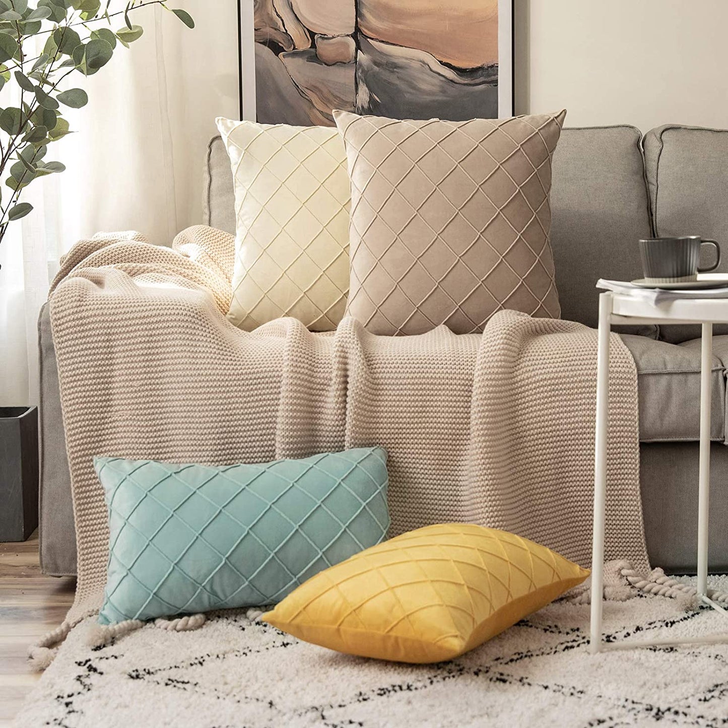 Velvet Throw Pillow Square Soft Couch Pillows Set of 2 (Inserts + Pillow Covers,Aqua Green)