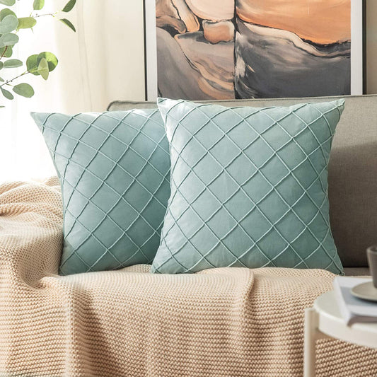 Velvet Throw Pillow Square Soft Couch Pillows Set of 2 (Inserts + Pillow Covers,Aqua Green)
