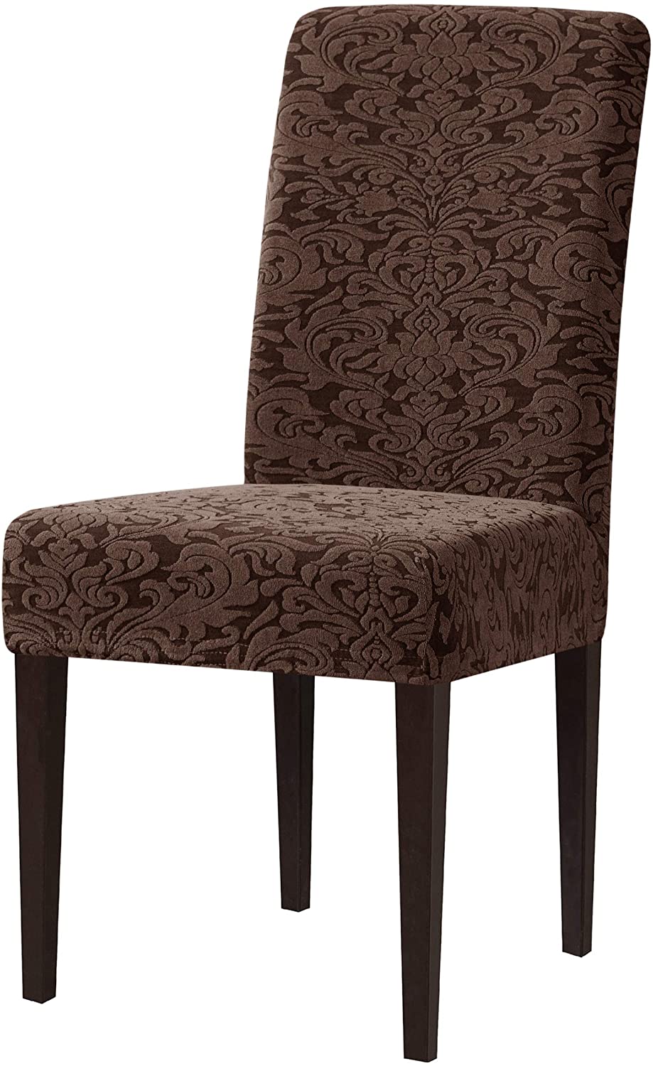 Jacquard Damask Dining Chair Slipcovers Stretch High Back Chair Protector for Kitchen (2/4/6/8pcs, Brown)