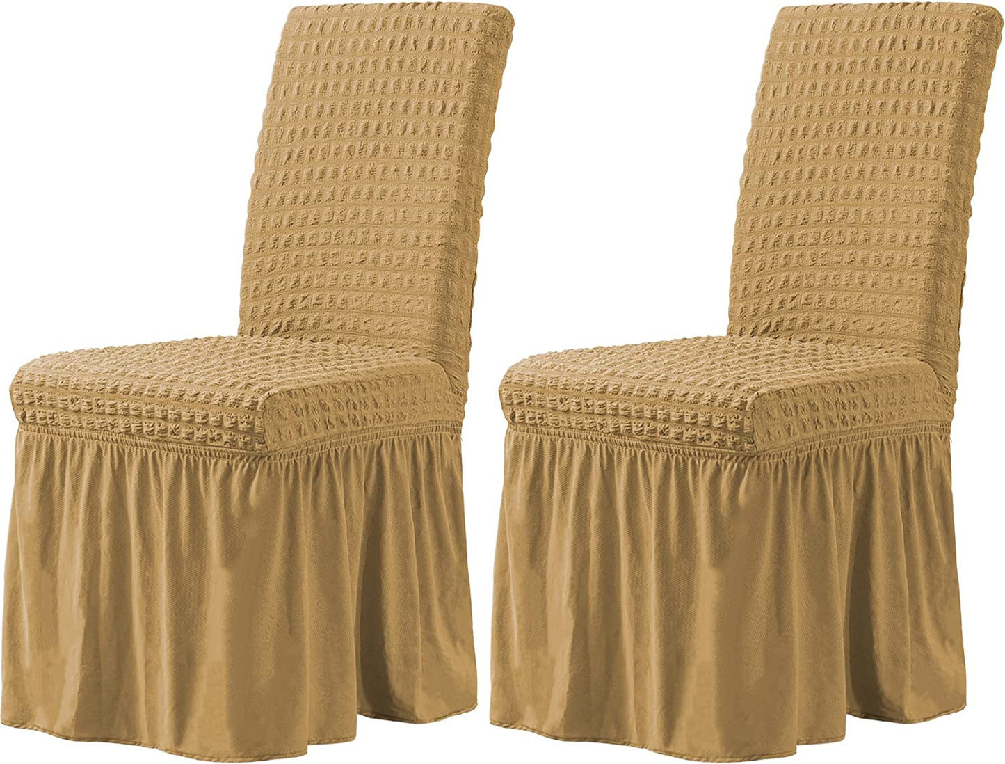 Stretchy Dining Room Chair Covers with Long Skirt, Suitable for families, parties, dirt resistant ,Set of 2/4/6/8 PCS,Yellow