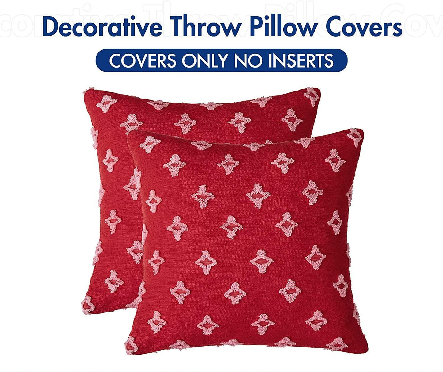 Velvet Throw Pillow Diamond Jacquard Soft Couch Pillows Set of 2 (Inserts + Pillow Covers, Red)