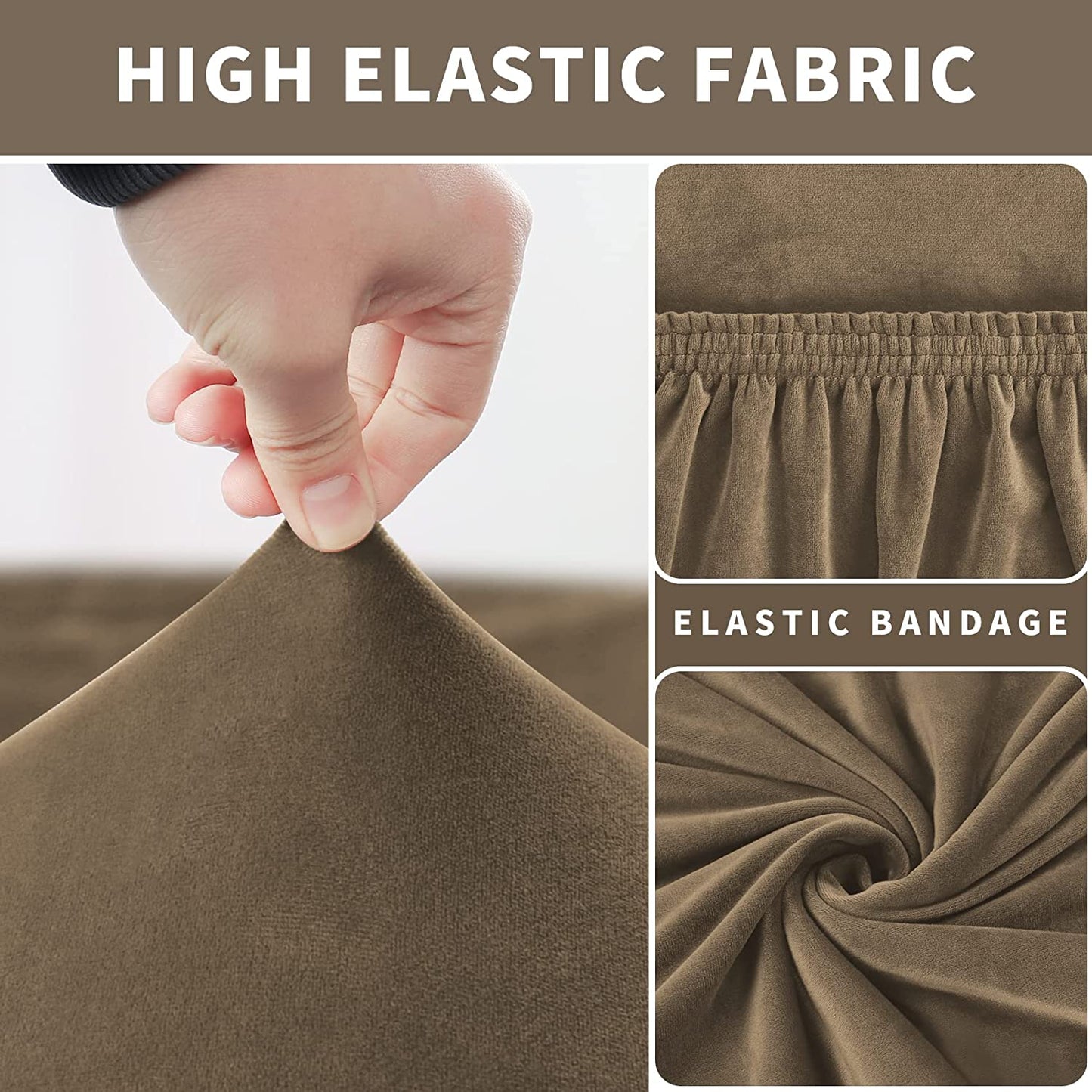 Armless Velvet Accent Chair Slipcover High Stretch Chair Covers with Elastic Bottom Removable Chair Slipcover Without Arms for Living Room Hotel, Taupe