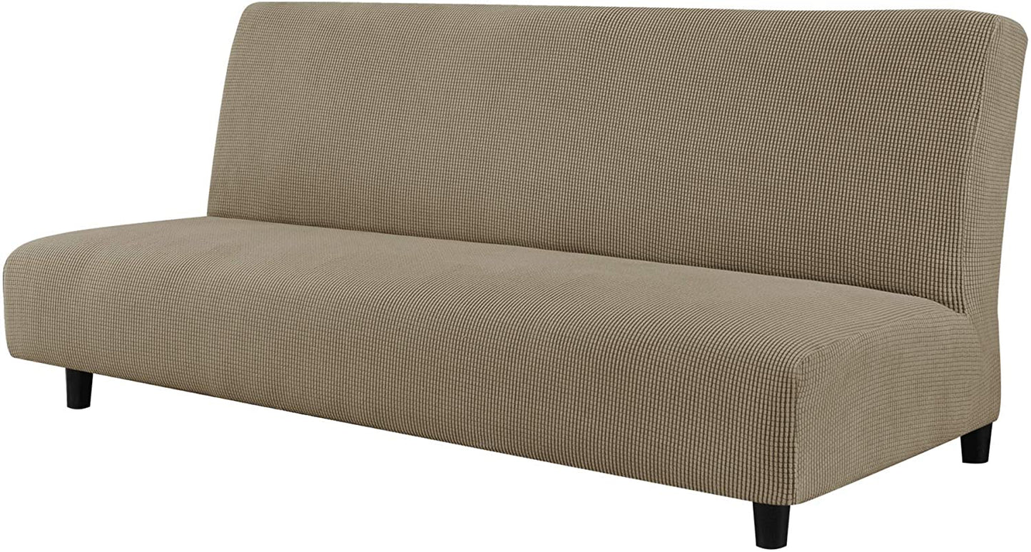 Stretch Armless Sofa Slipcover Futon Cover with Elastic Bottom, Sand