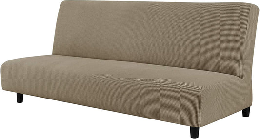 Stretch Armless Sofa Slipcover Futon Cover with Elastic Bottom, Sand