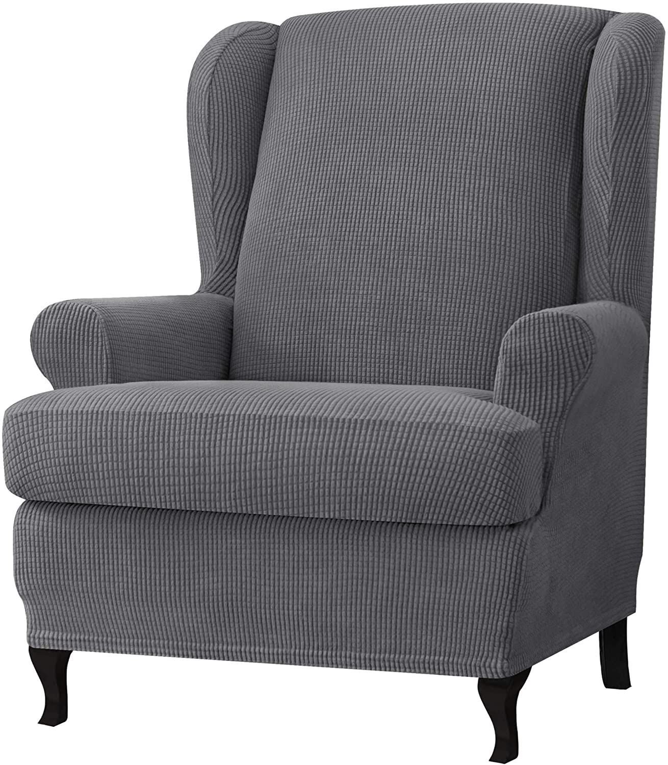 Stretch Wing Chair Sofa Slipcover 2-Piece with Elastic Bottom, Light Grey
