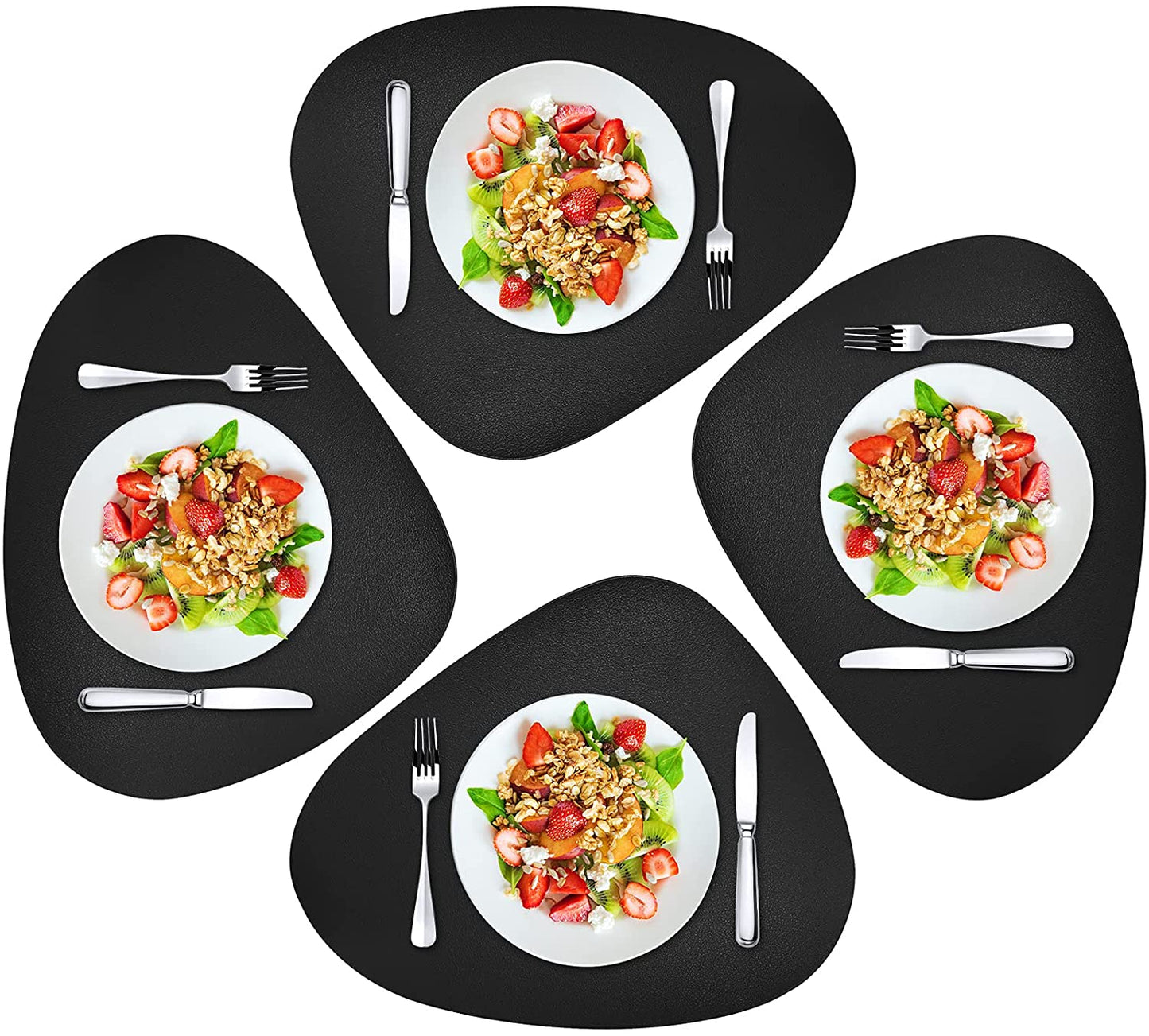 Cozy Life Modern Placemats Set of 4/6/8, Round Leather Placemats for Kitchen Dining Table, Heat Resist Easy to Clean Oval placemats(Black)