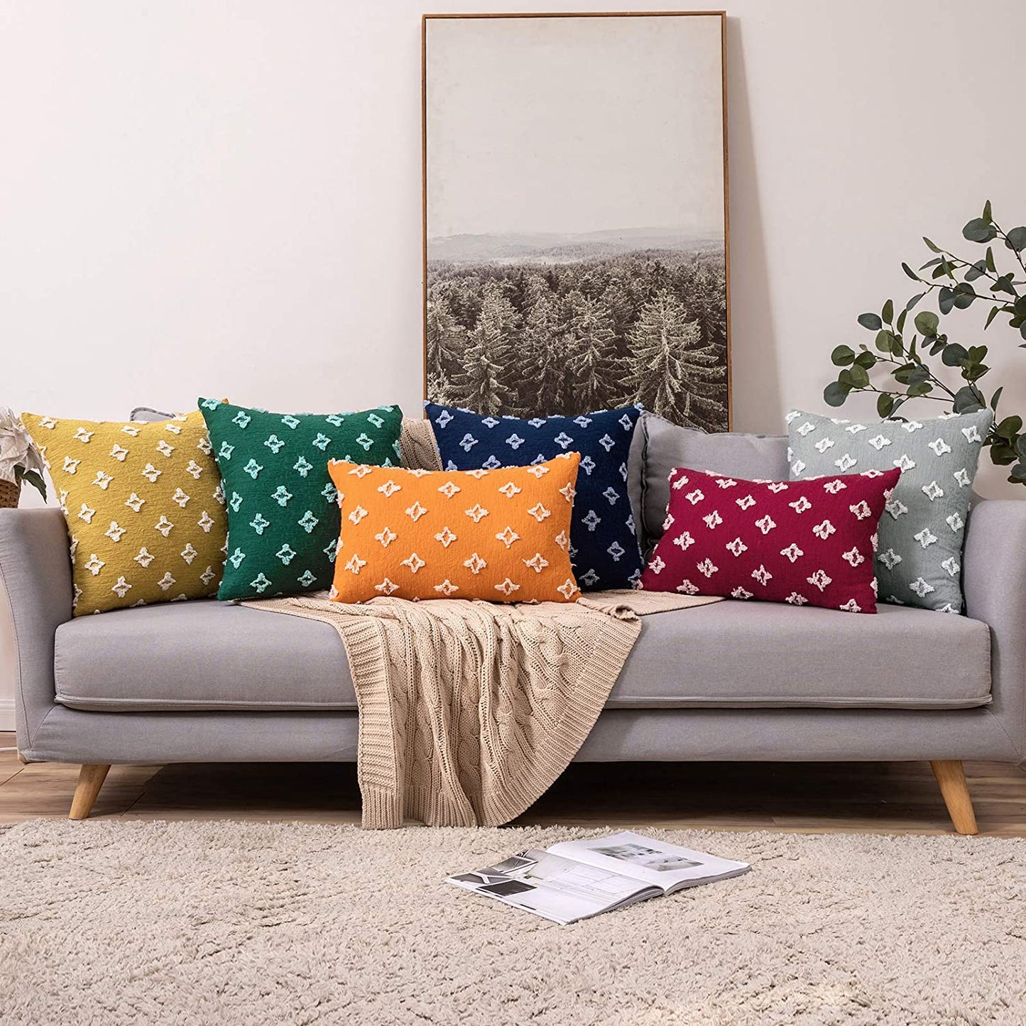 Velvet Throw Pillow Diamond Jacquard Soft Couch Pillows Set of 2 (Inserts + Pillow Covers, Yellow)