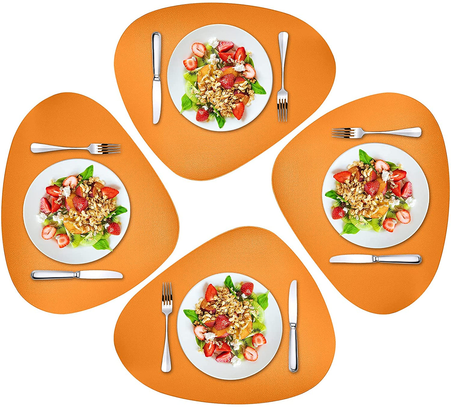 Cozy Life Modern Placemats Set of 4/6/8, Round Leather Placemats for Kitchen Dining Table, Heat Resist Easy to Clean Oval placemats(Orange)