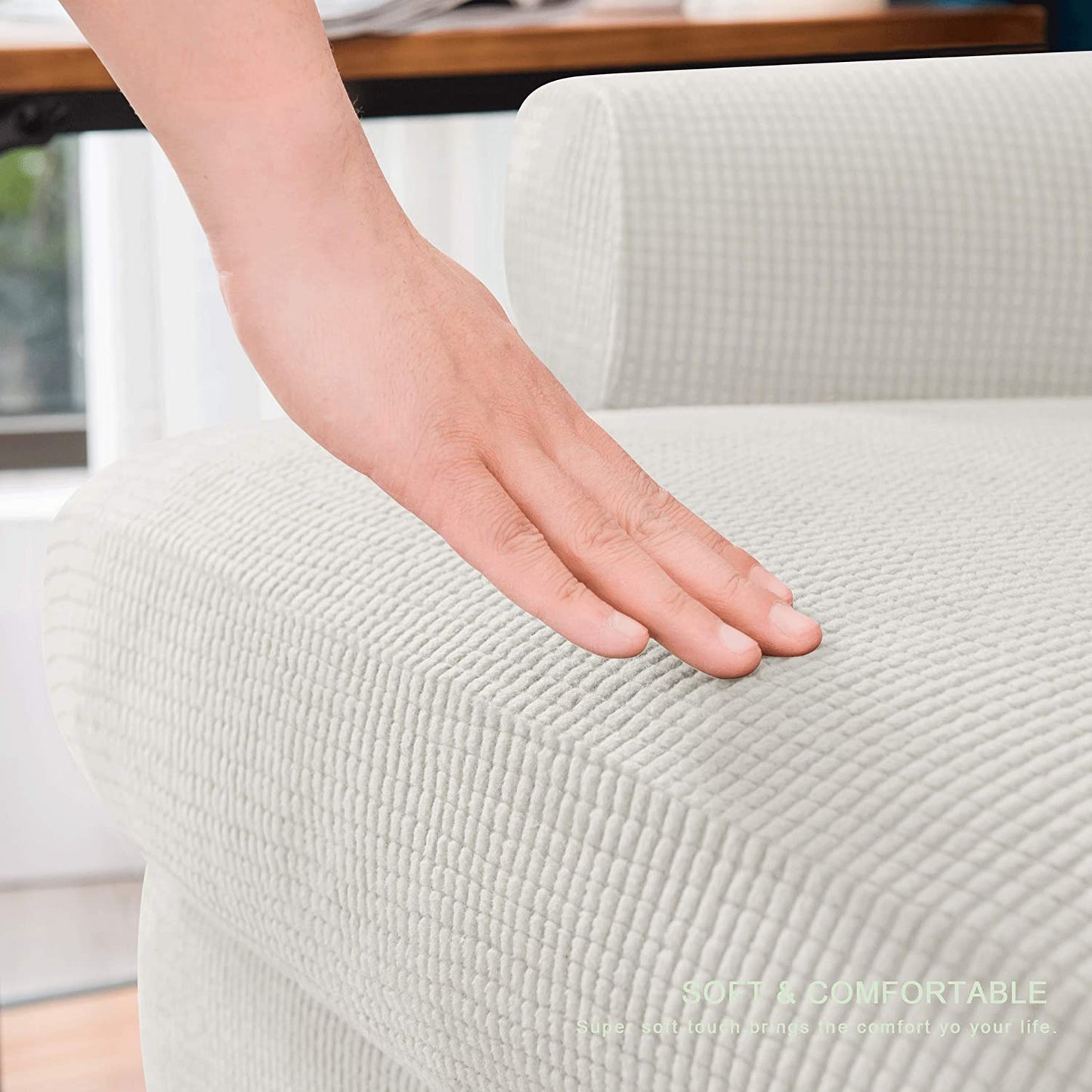 Stretch Wing Chair Sofa Slipcover 2-Piece with Elastic Bottom, Ivory White