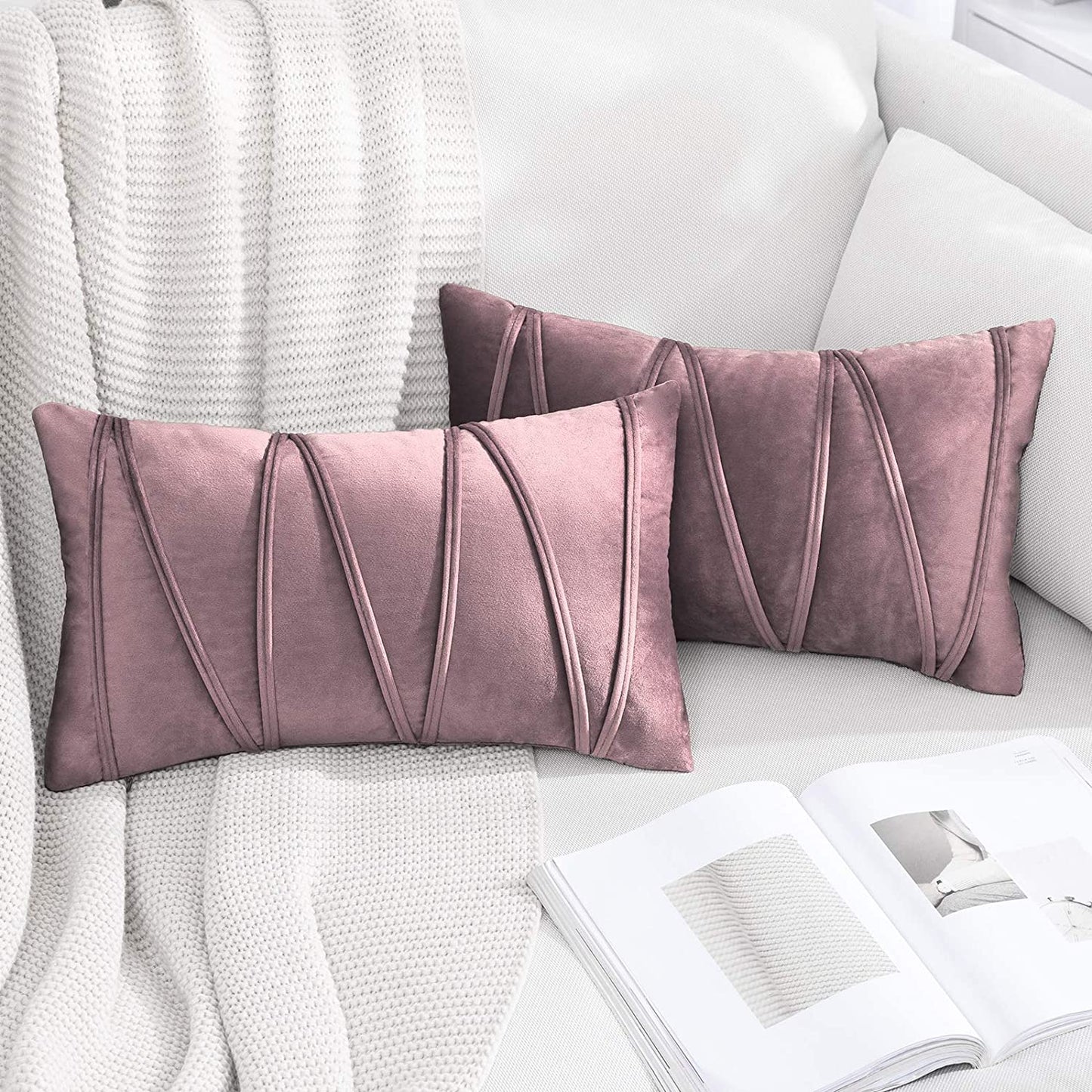 2x Velvet Throw Pillows for Couch Bed Sofa (Inserts + Pillow Covers,  Jam)