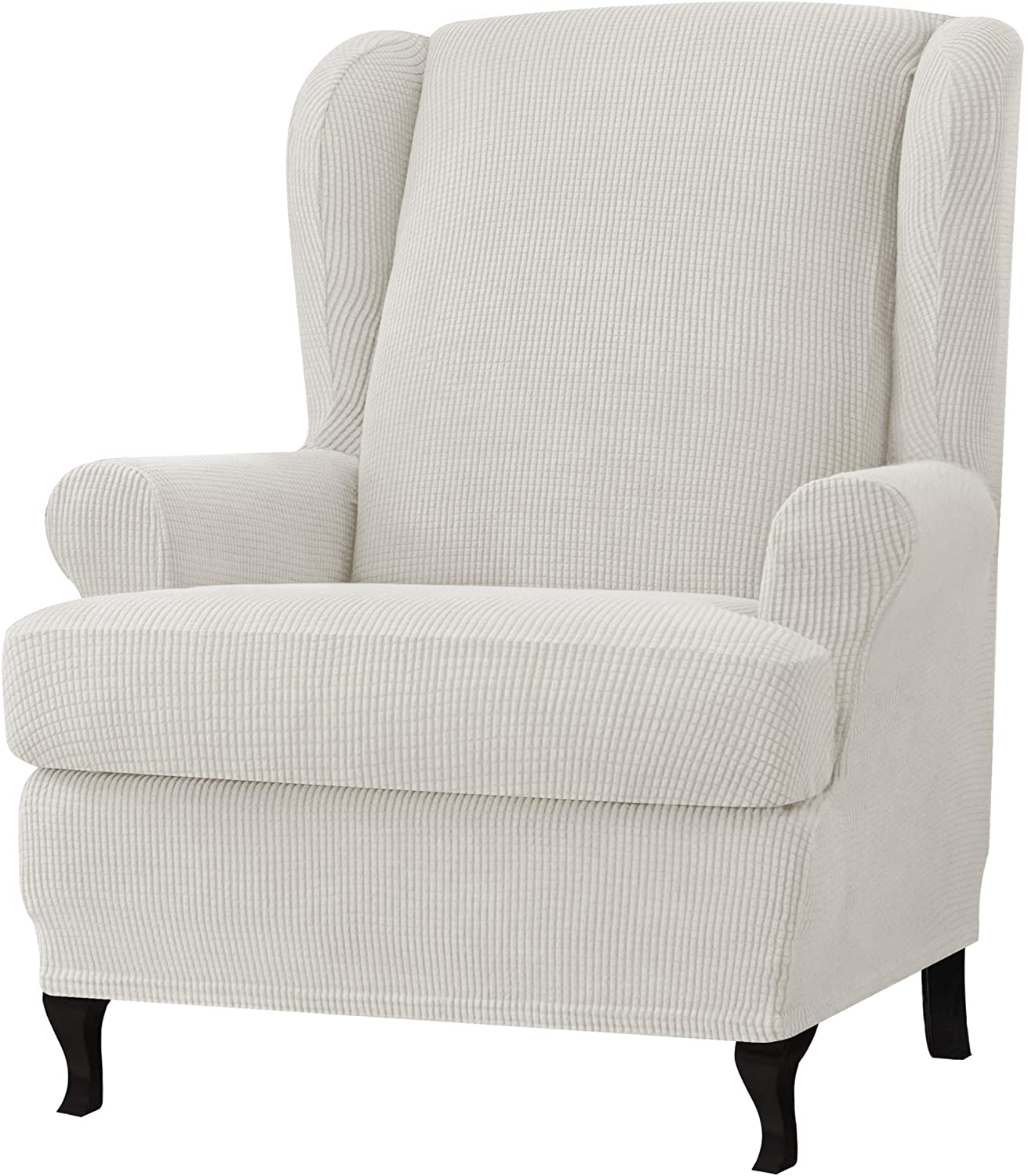 Stretch Wing Chair Sofa Slipcover 2-Piece with Elastic Bottom, Ivory White