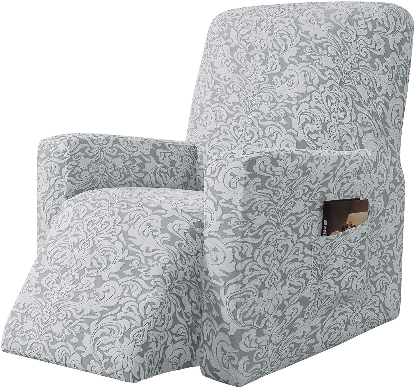 Stretch Rocking Recliner Silpcover with Side Pocket, Light Smoky Gray