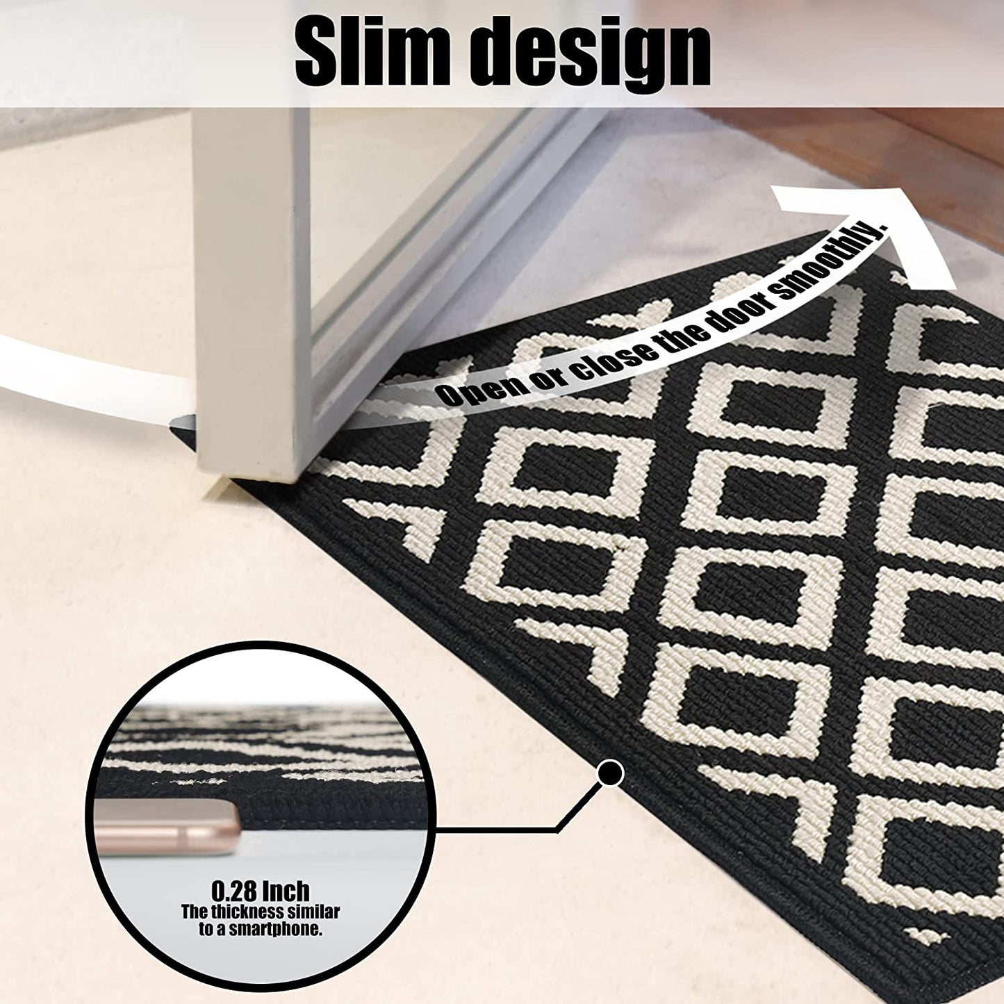 Indoor Outdoor Doormat Front Door Rug Non Slip Welcome Doormats for Entryway, Black and White