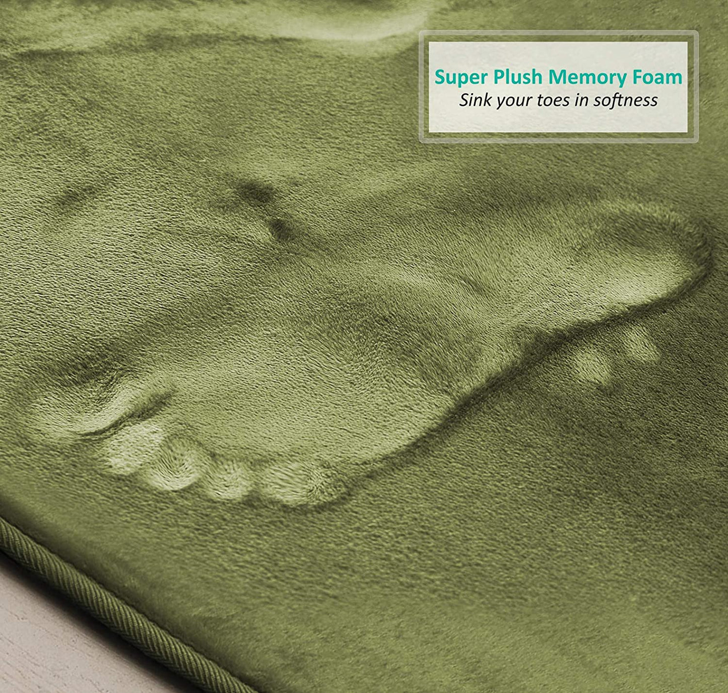 Bathroom Rugs Memory Foam Bath Mat Set for Bathroom, Non Slip Absorbent Velvet - Fast Drying –Bathroom Rug and Contour Rug Set 3 Piece -Olive Green