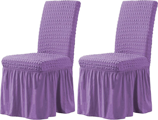 Stretchy Dining Room Chair Covers with Long Skirt, Suitable for families, parties, dirt resistant ,Set of 2/4/6/8 PCS,Purple
