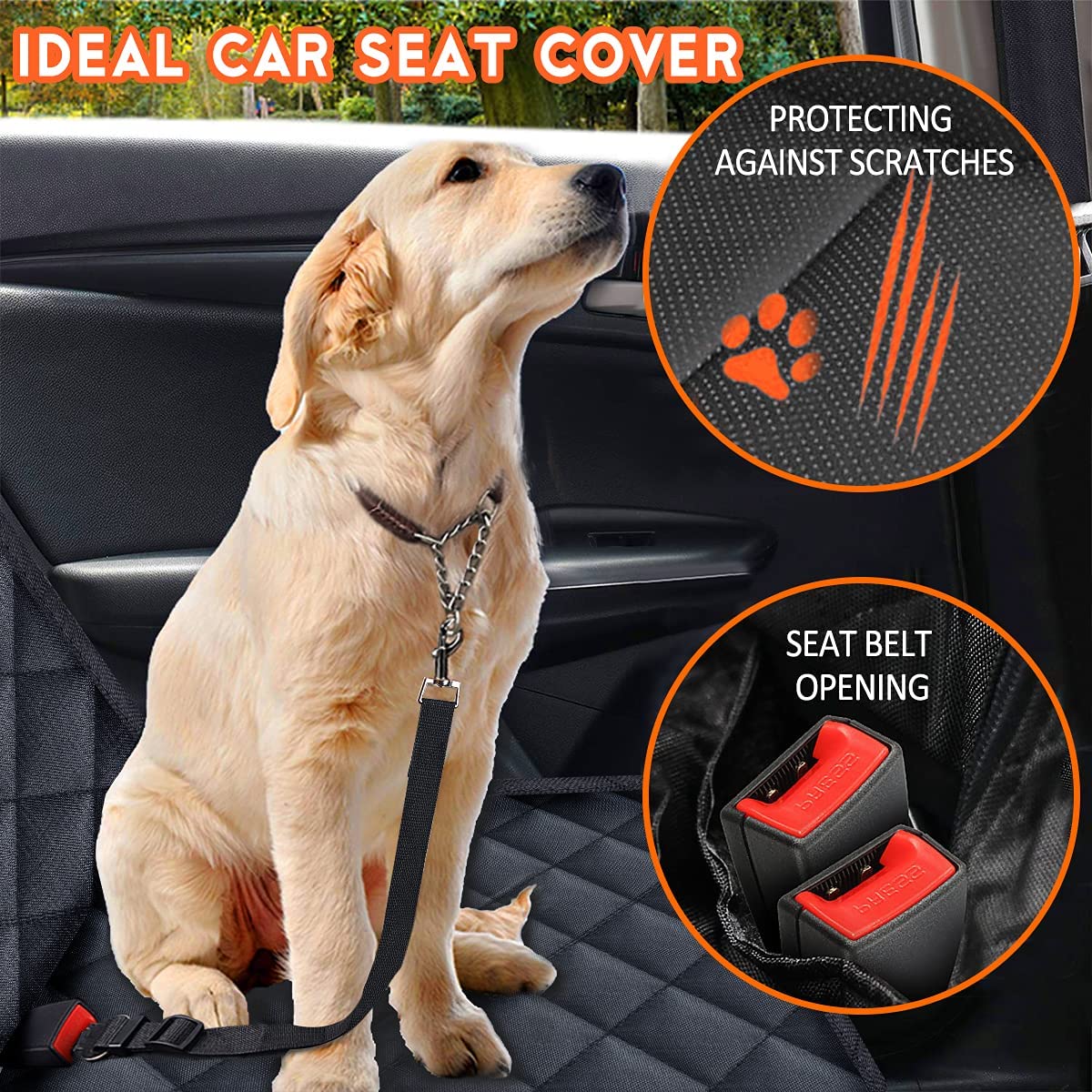 Dog Car Seat Cover, Back Seat Cover for Dogs Pet Car Seat Protector Waterproof Bench Car Seat Cover - Black