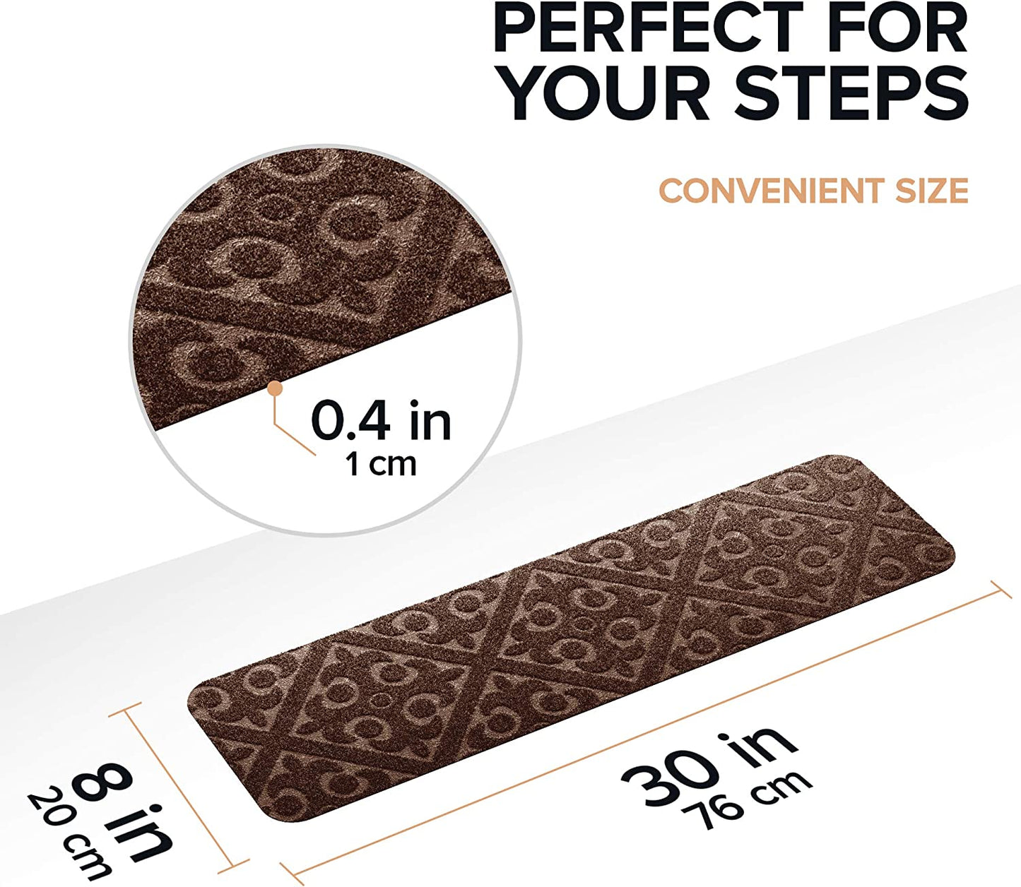 Stair Treads Carpet Non-Slip Indoor Stair Runners for Wooden Steps, Stair Rugs for Kids and Dogs, Set of 15, 8" X 30",Embossing Brown