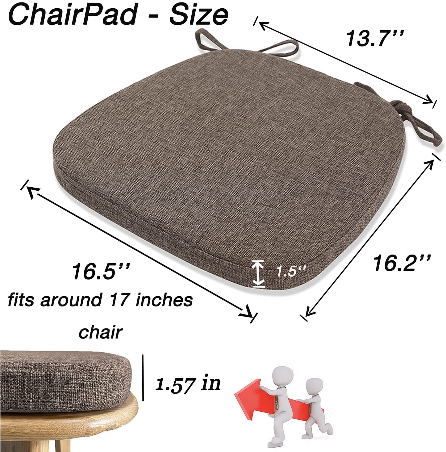 Chair Cushion with Ties for Dining Chairs (1/4/6/8 PCS, Brown)