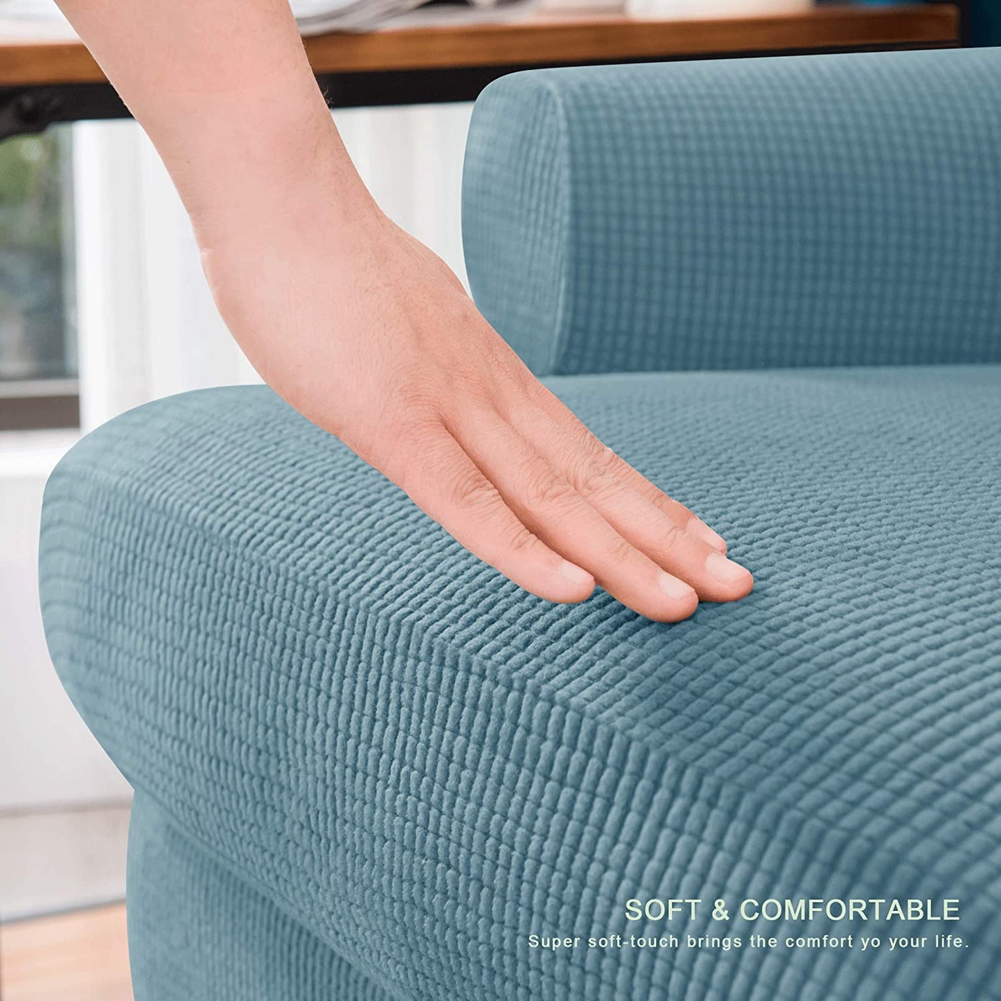 Stretch Wing Chair Sofa Slipcover 2-Piece with Elastic Bottom, Smoky Blue