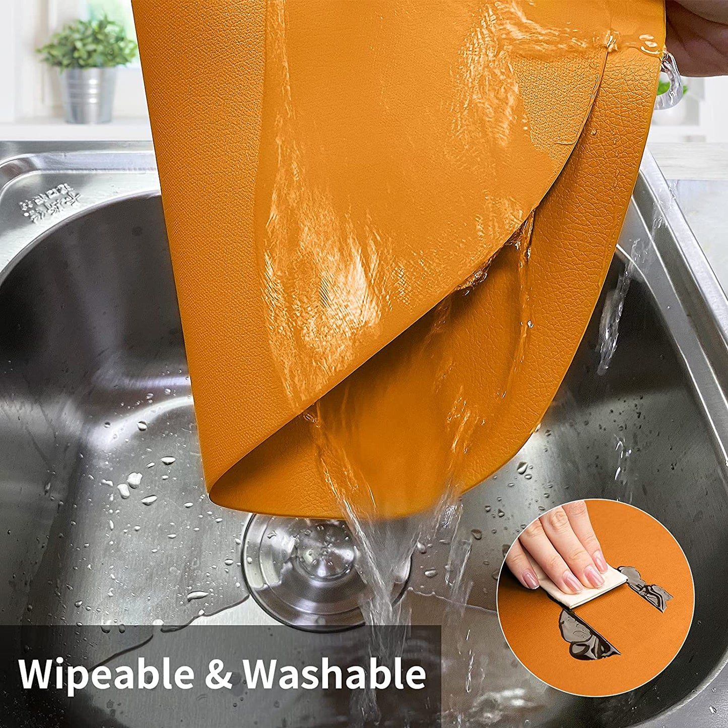 Cozy Life Modern Placemats Set of 4/6/8, Round Leather Placemats for Kitchen Dining Table, Heat Resist Easy to Clean Oval placemats(Orange)