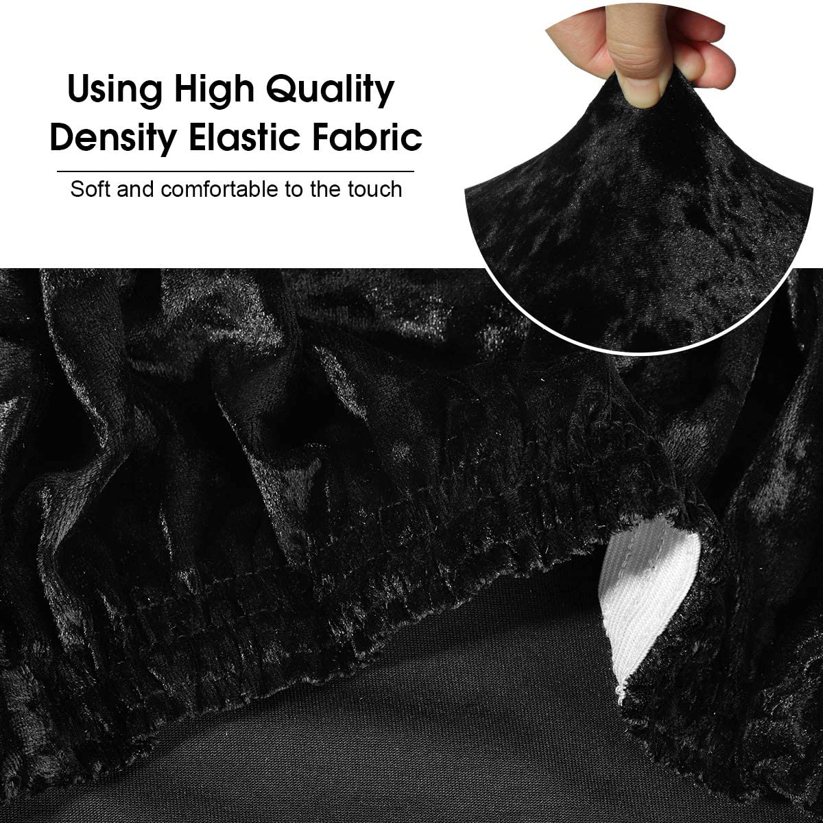 Stretch Chair Slipcover Crushed Velvet Covers 2/4/6/8 PCS, Black