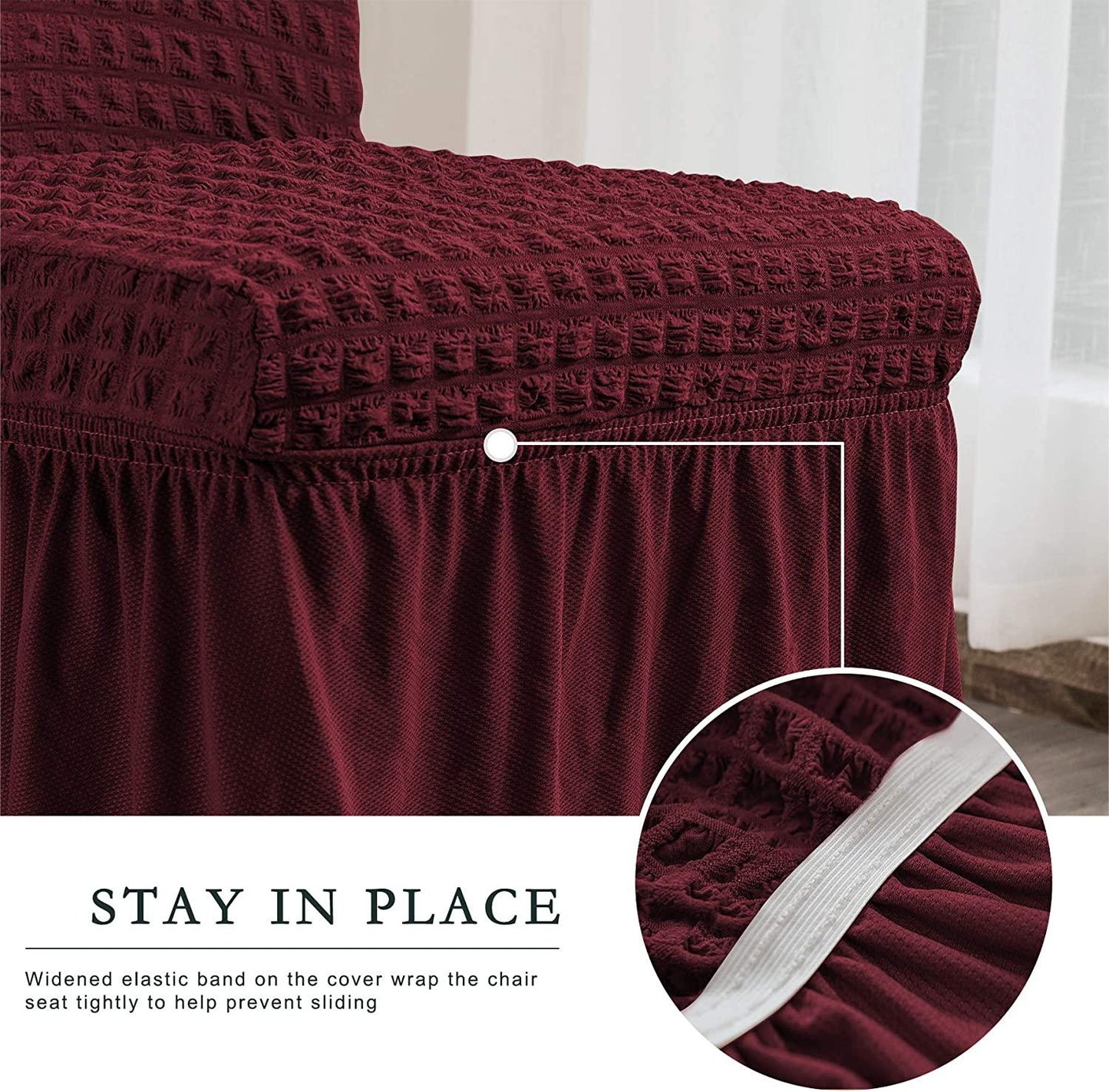 Stretchy Dining Room Chair Covers with Long Skirt, Suitable for families, parties, dirt resistant ,Set of 2/4/6/8 PCS,Wine