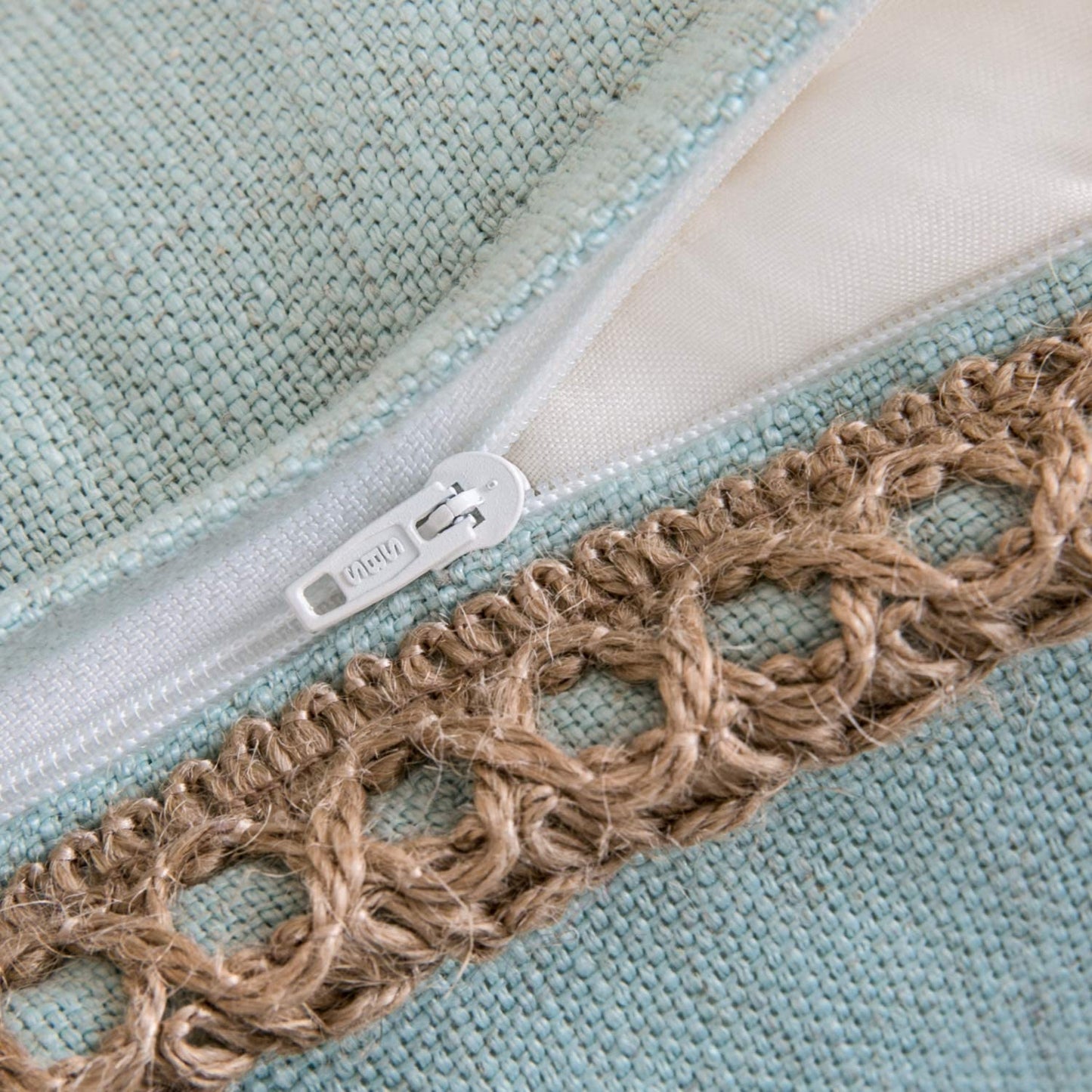 Pack of 2 Farmhouse Decorative Throw Pillow Covers Burlap Linen Trimmed Tailored Edges ,for Couch Sofa Living Room Decor - Light Turquoise