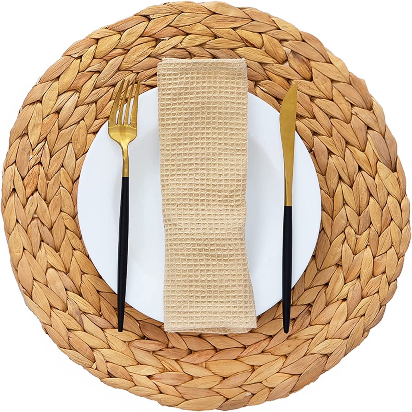 Round Woven Placemats - Set of4/6/ 8, Water Hyacinth Straw Braided Placemats, Heat Resistant Non-Slip Weave Placemats Handmade (11.8" Round)