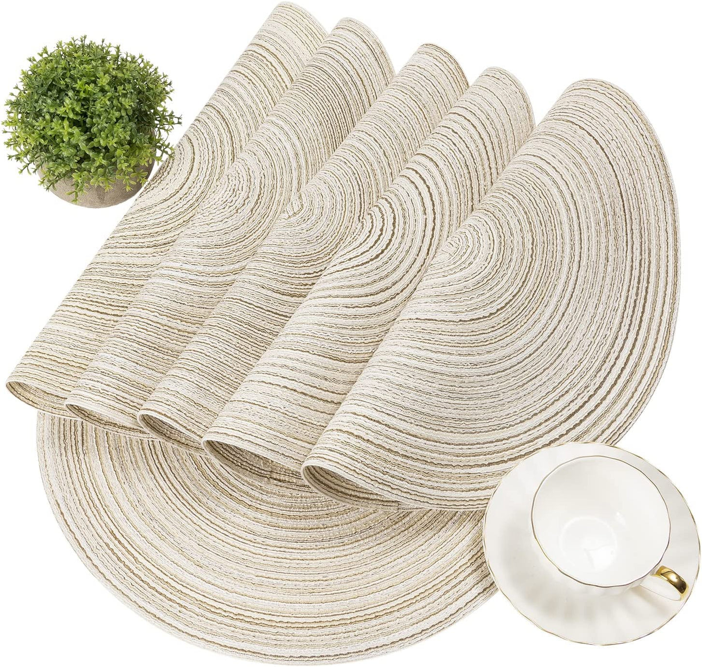 Round Placemats Set of 4/6/8 for Dining Tables 14 inch Cotton Braided Placemats Washable Reversible for Kitchen Holiday Party(Ivory）